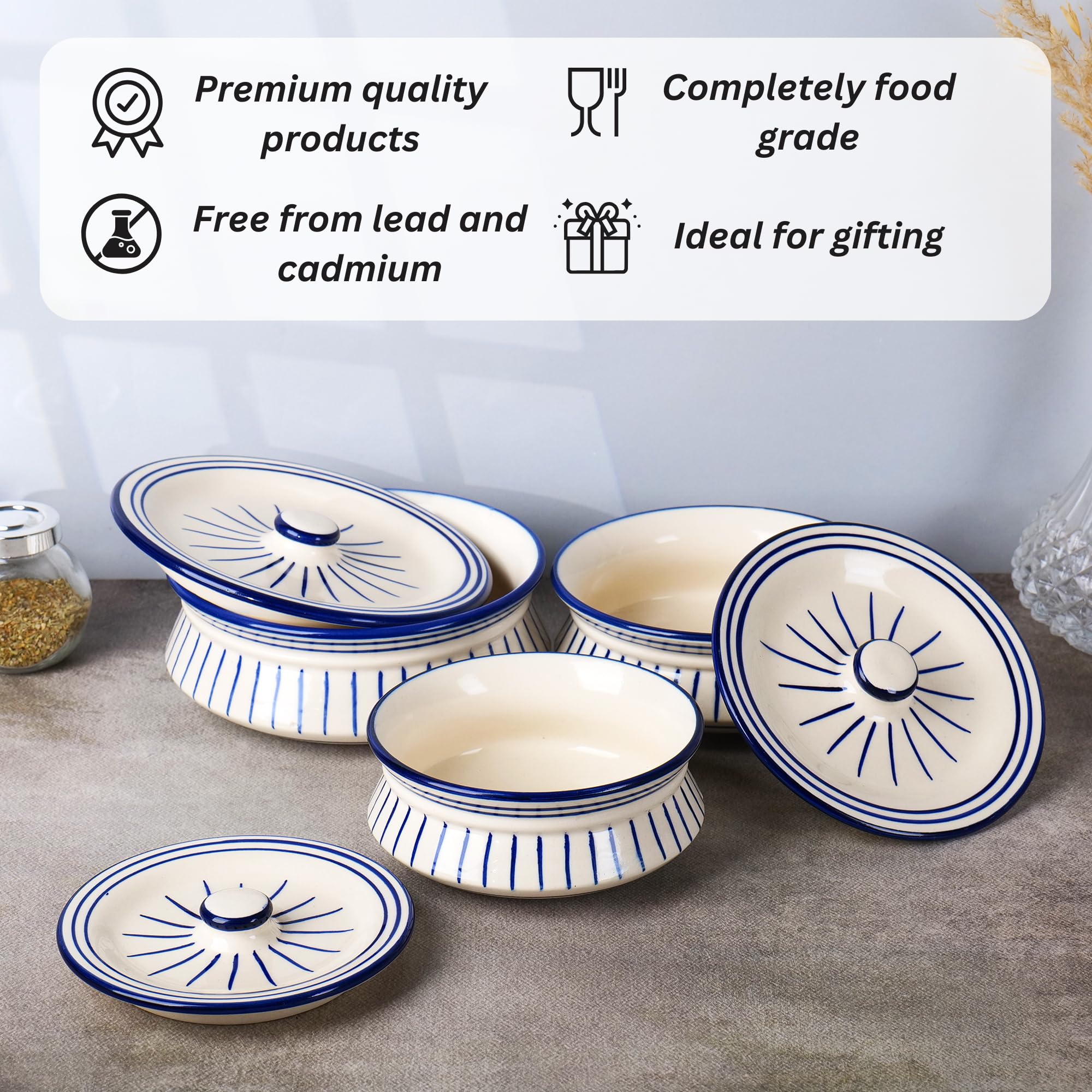 Blue line Premium Ceramic Casserole Set of 3