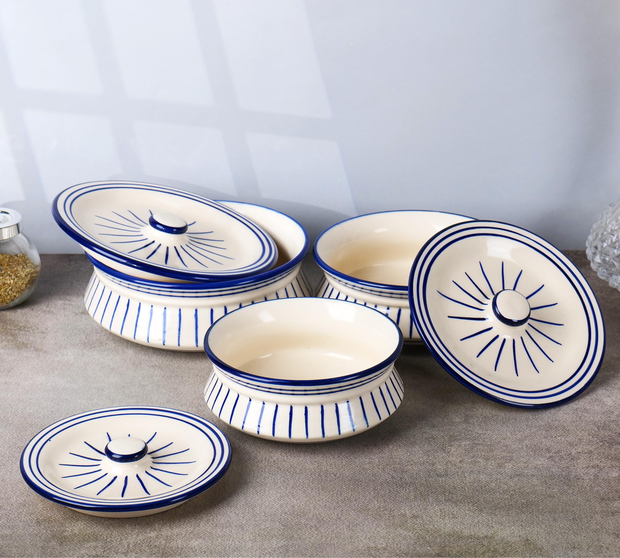Blue line Premium Ceramic Casserole Set of 3