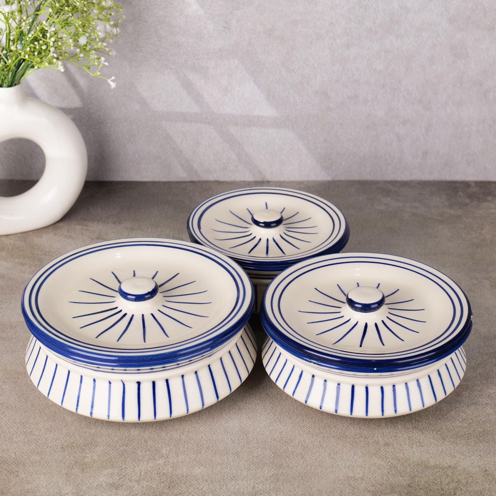 Blue line Premium Ceramic Casserole Set of 3