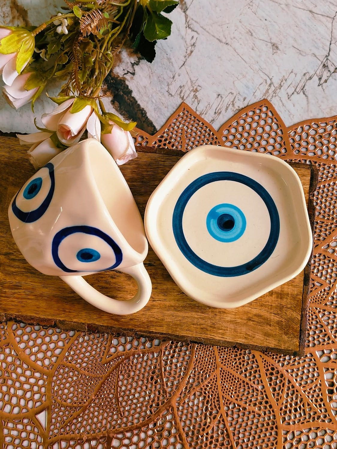 Evil eye cup with saucer set of 2