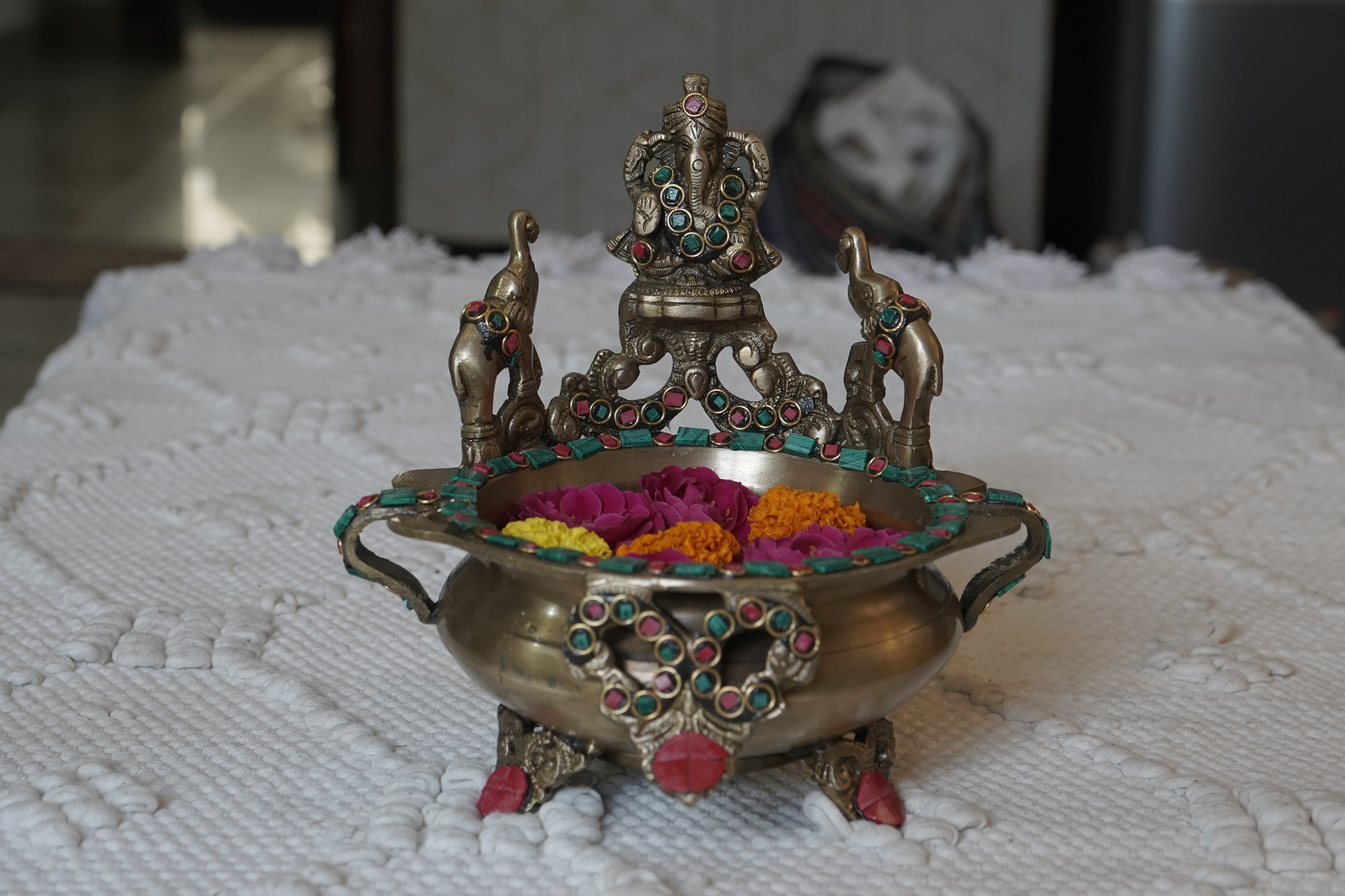 Ganesha Design Brass Urli