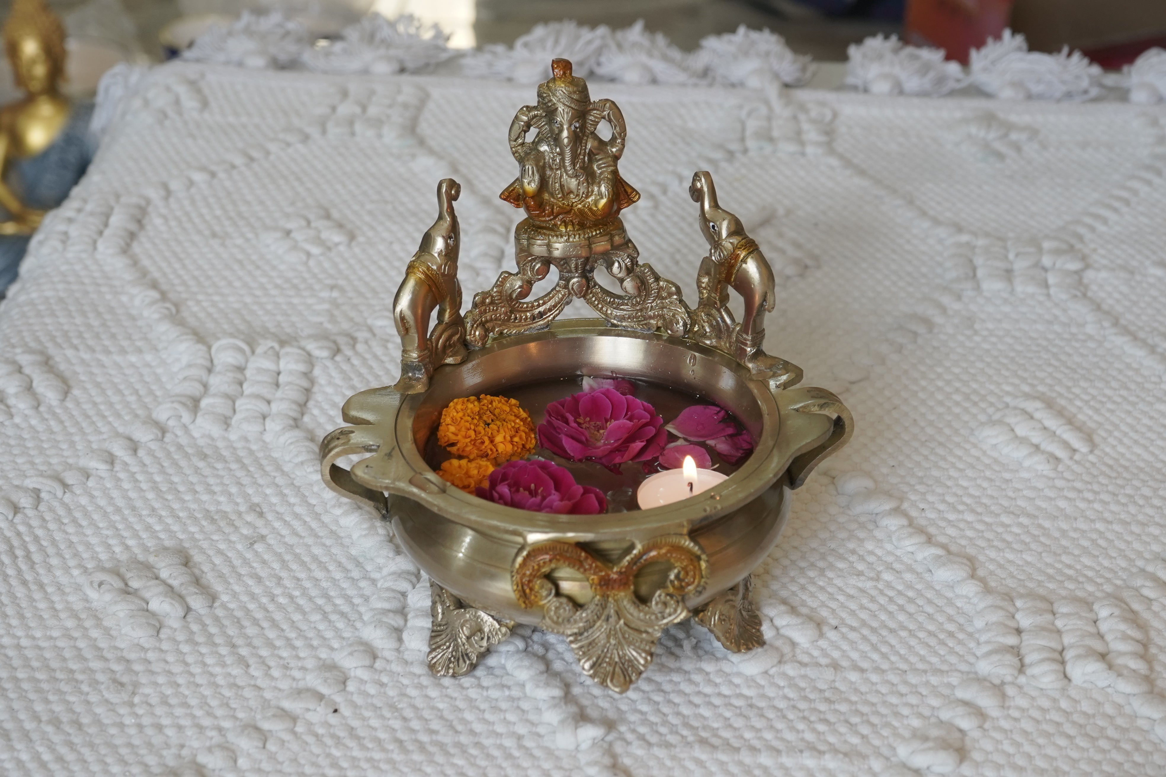 Ganesha Design Brass Urli(round shape)