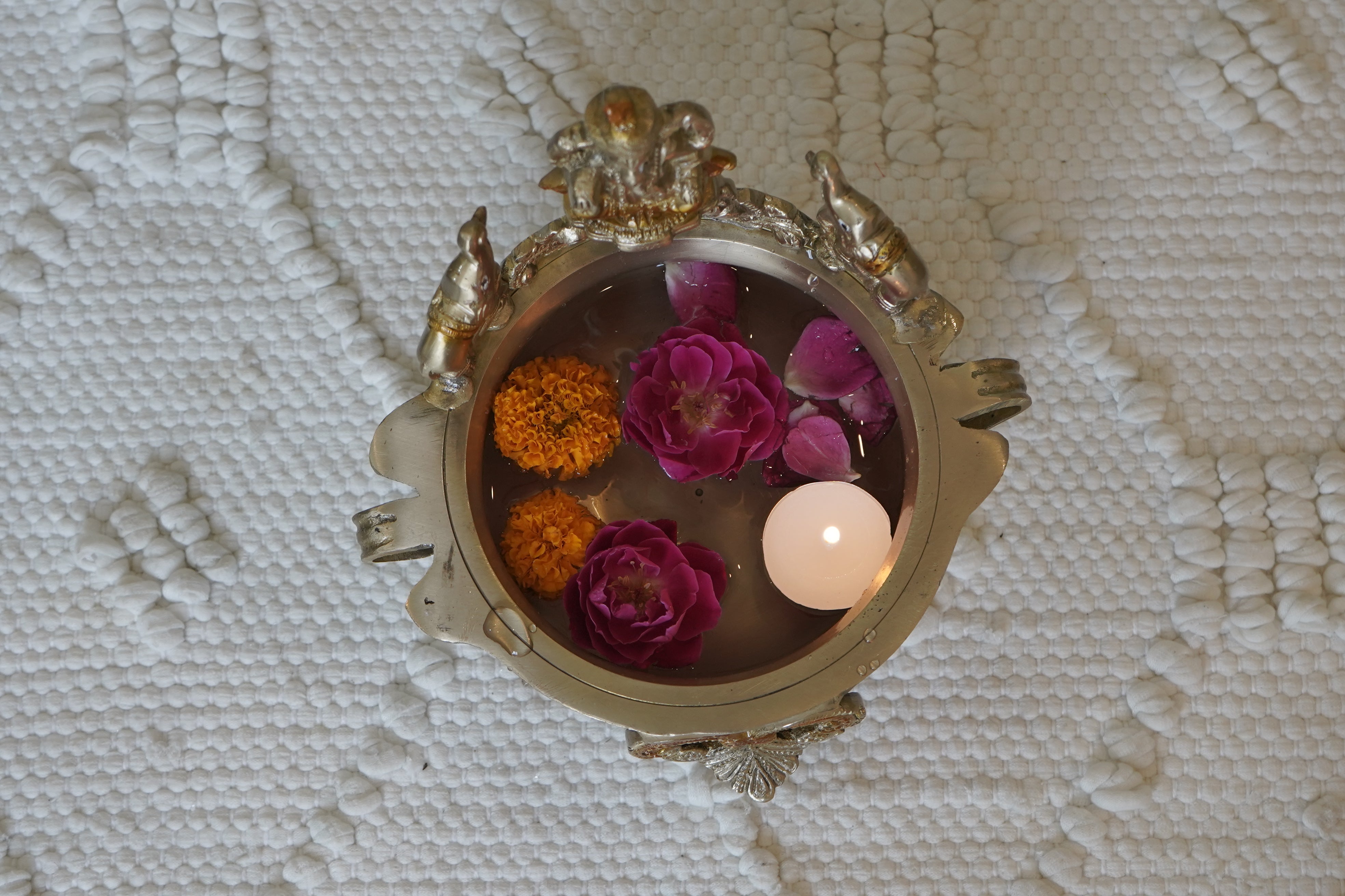 Ganesha Design Brass Urli(round shape)