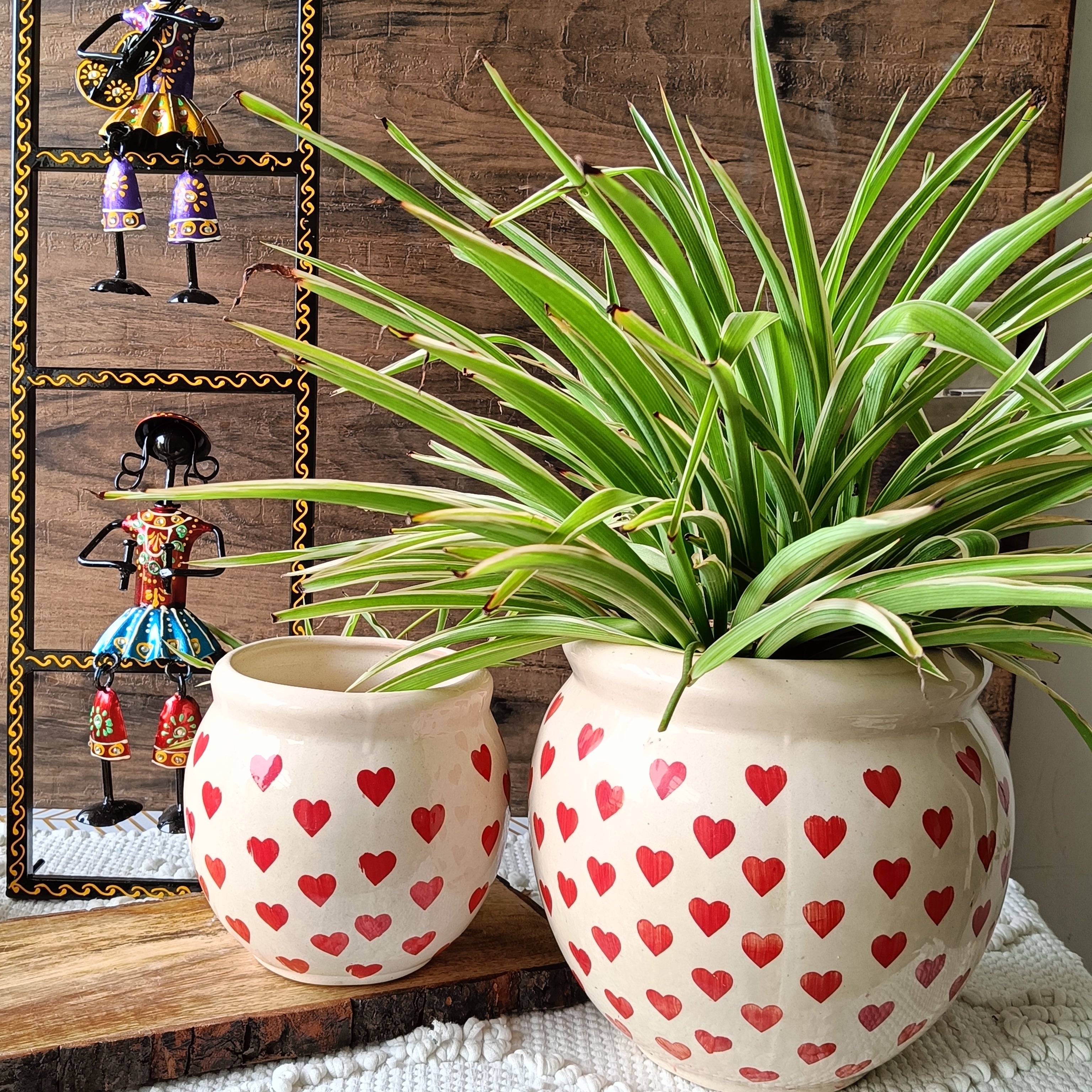Heart print ceramic combo planter pot size 8 inch by 6 inch