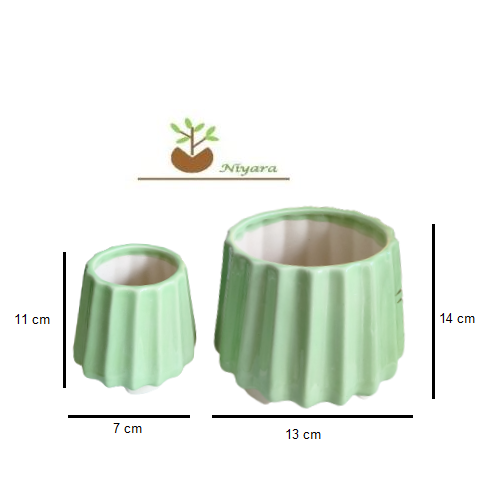 Green wabisabi design ceramic pot size 14 by 11 cm