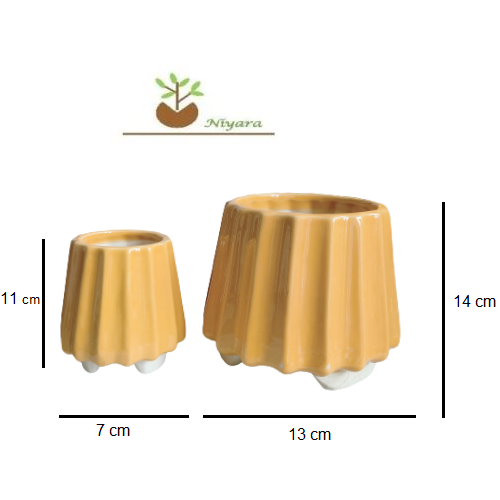 Yellow wabisabi design ceramic pot size 14 by 11 cm