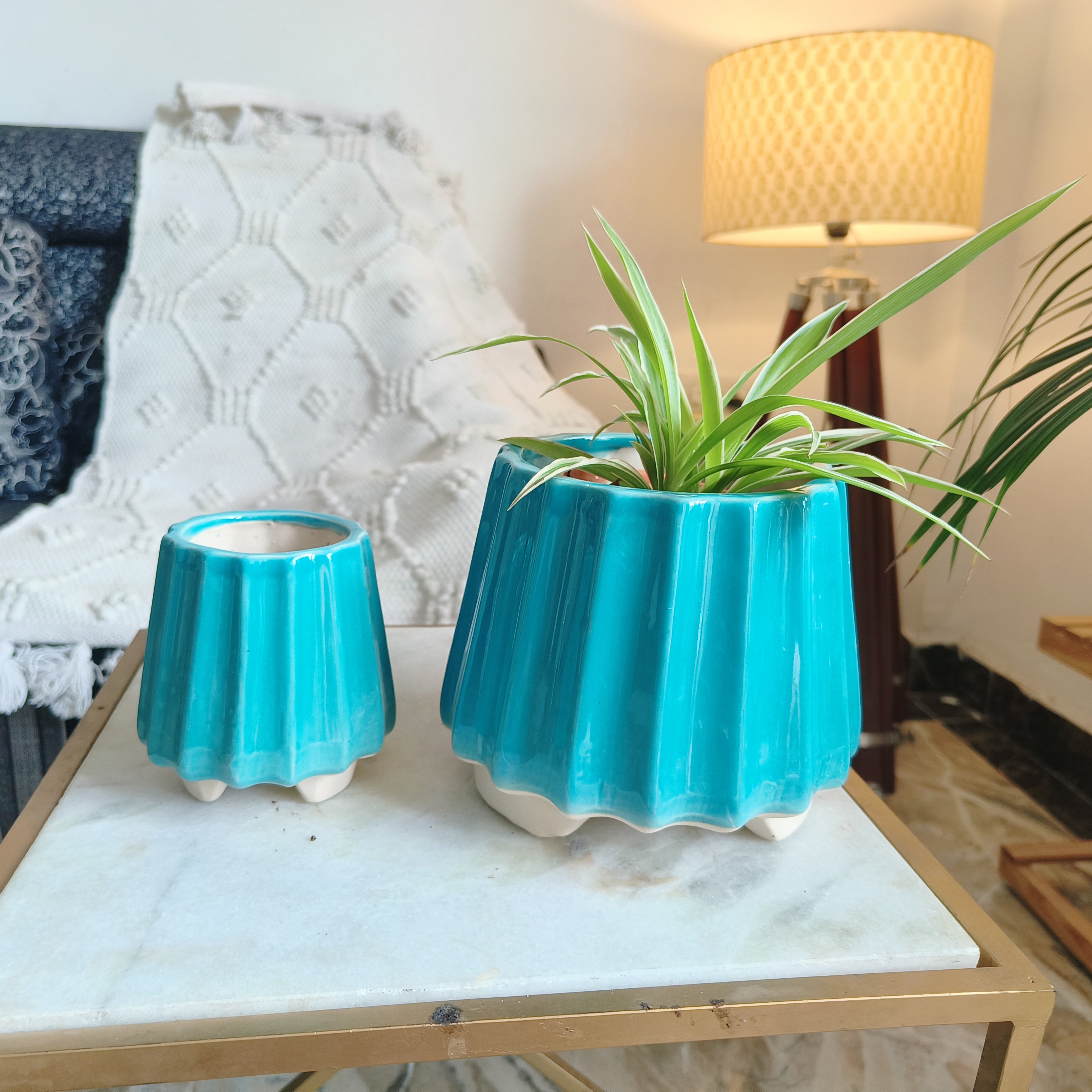Blue wabisabi design ceramic pot size 14 by 11 cm
