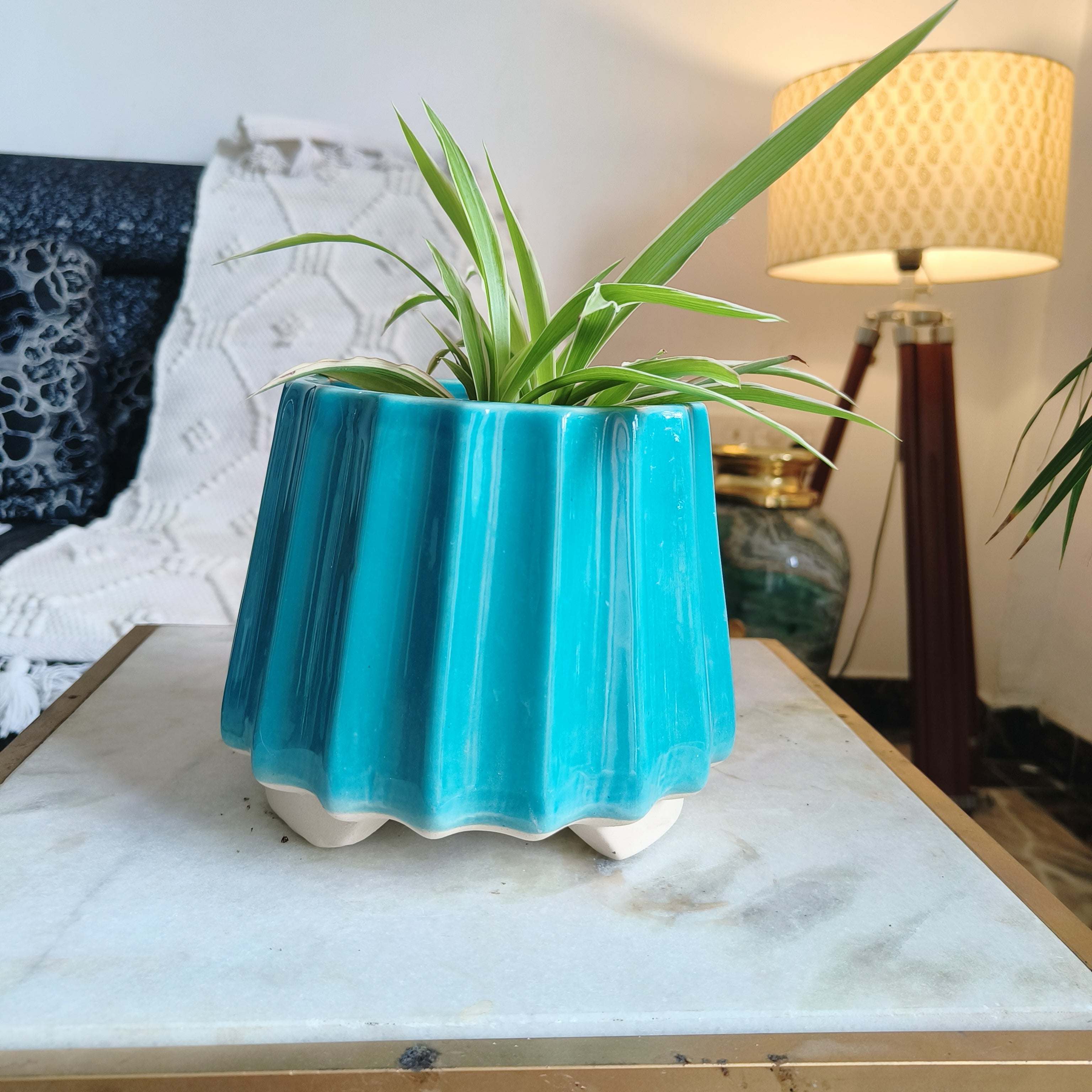 Blue wabisabi design ceramic pot size 14 by 11 cm