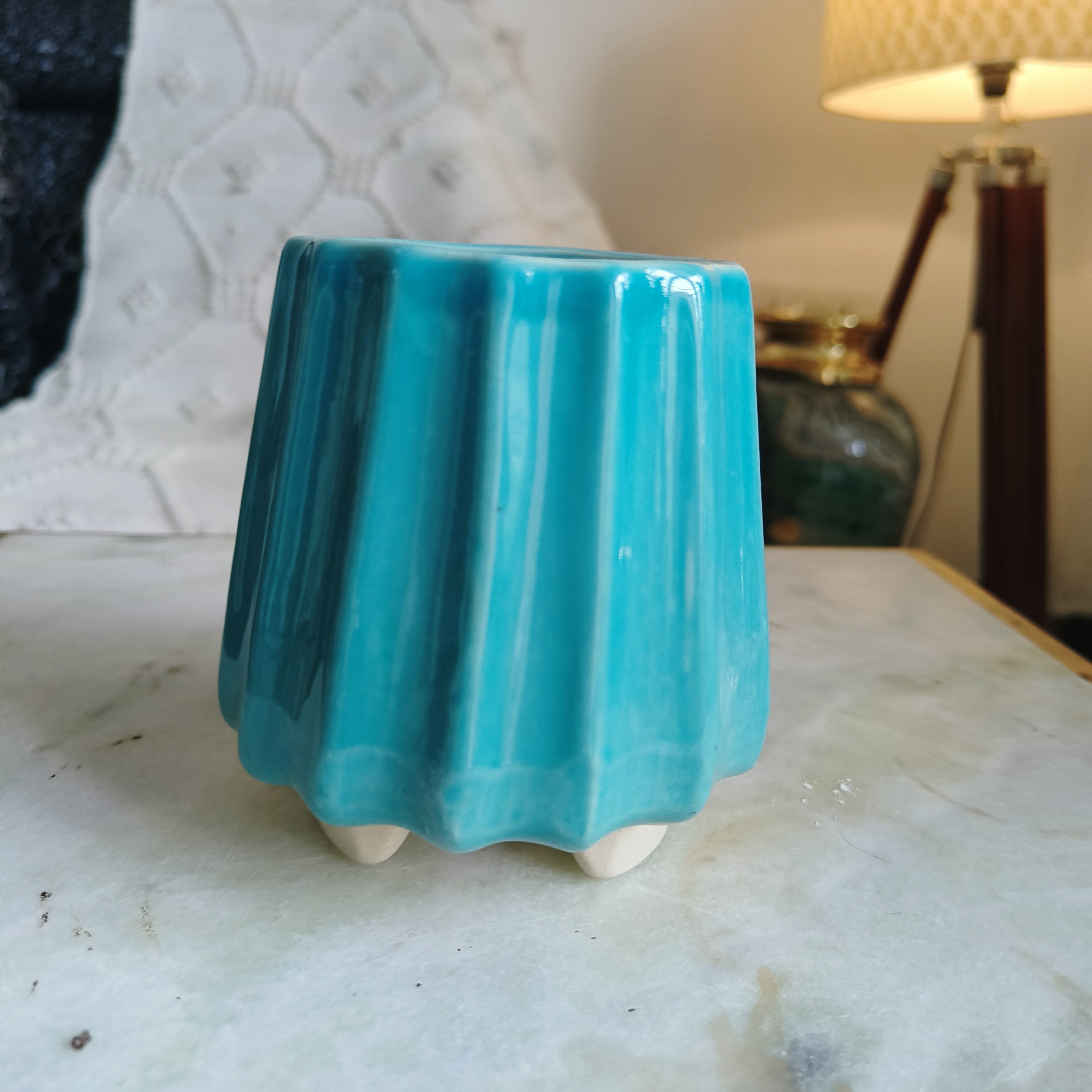 Blue wabisabi design ceramic pot size 14 by 11 cm