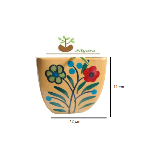 Yellow Color Pot with white flower Print size 4.5 inch