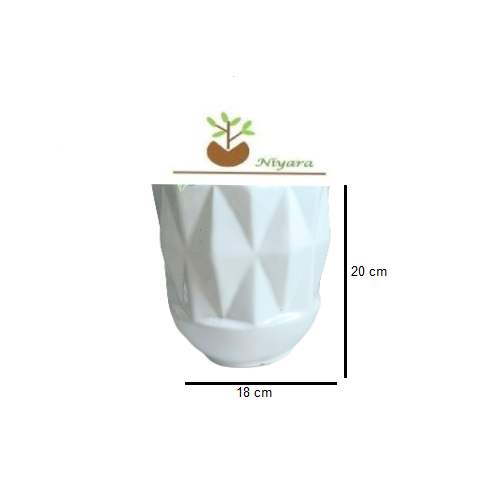 White Self Pattern Look Ceramic Pots Large 7inches by 8 inches Shape :Cylindrical