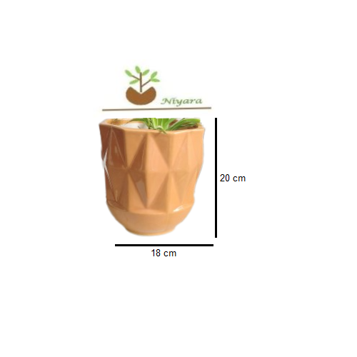 Yellow Self Pattern Look Ceramic Pots Large 7inches by 8 inches Shape :Cylindrical