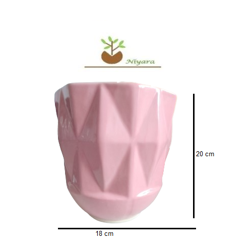 Pink Self Pattern Look Ceramic Pots Large 7inches by 8 inches Shape :Cylindrical