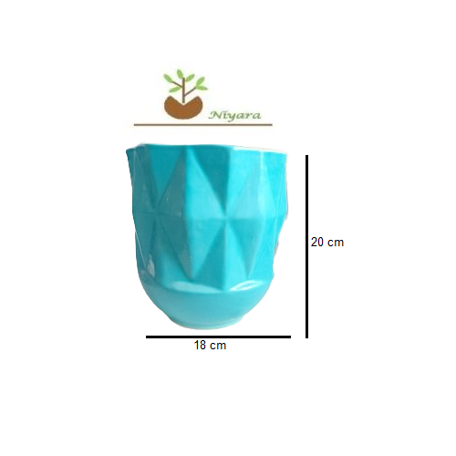 SkyBlue Self Pattern Look Ceramic Pots Size -Large 7inches by 8 inches Shape :Cylindrical