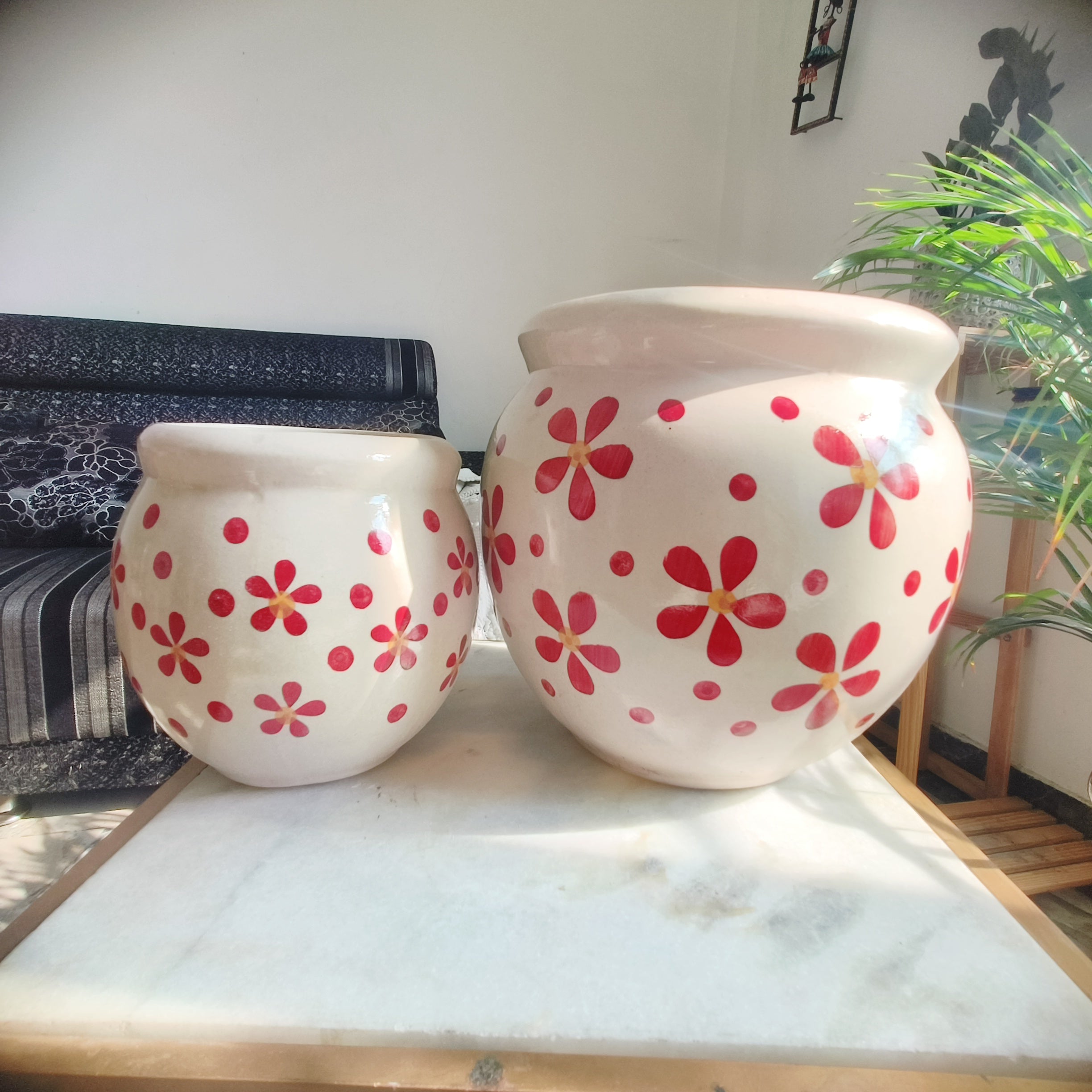 Red Warmth ceramic combo planter pot size 8 inch by 6 inch