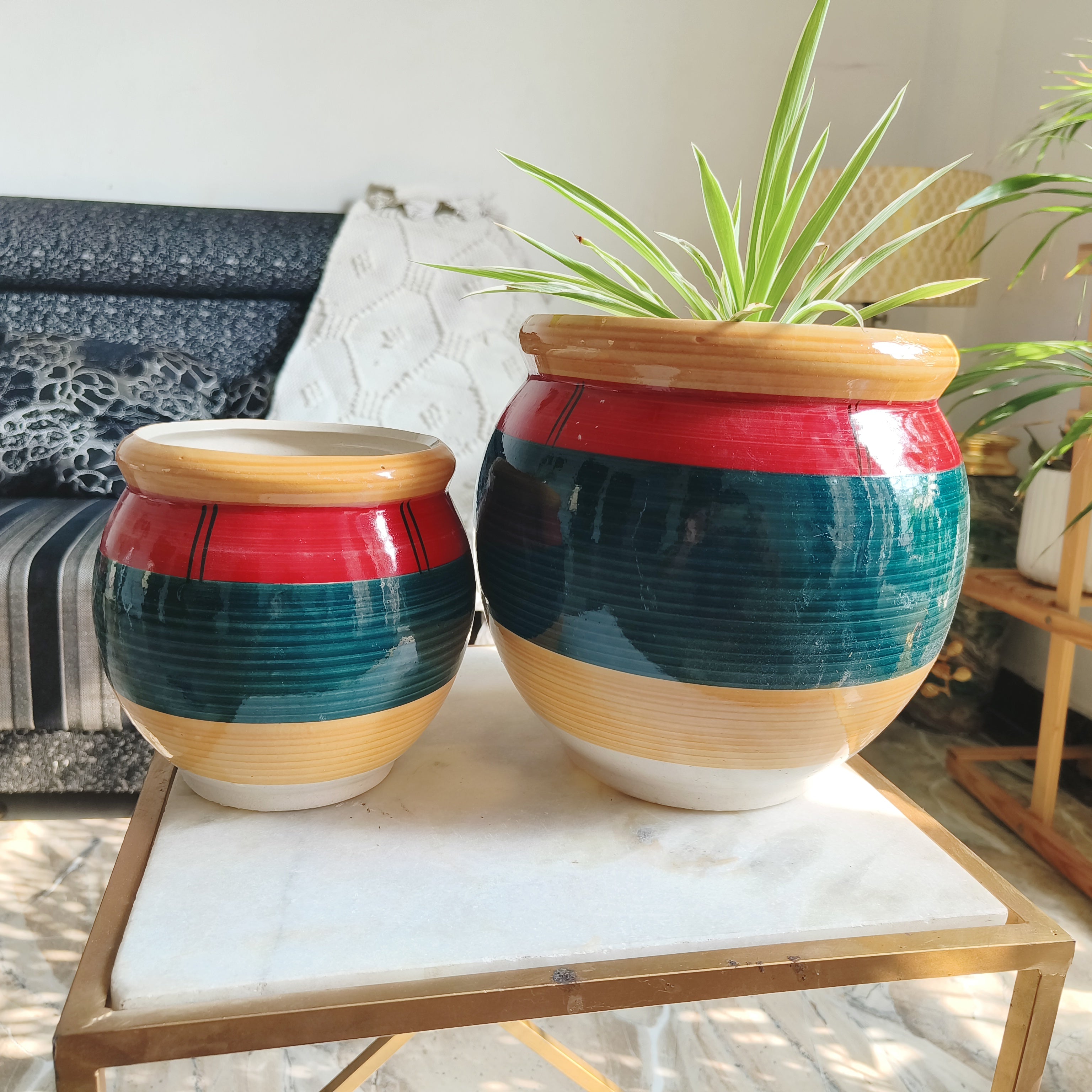 Wild flower ceramic combo pot size 8 inch by 6 inch