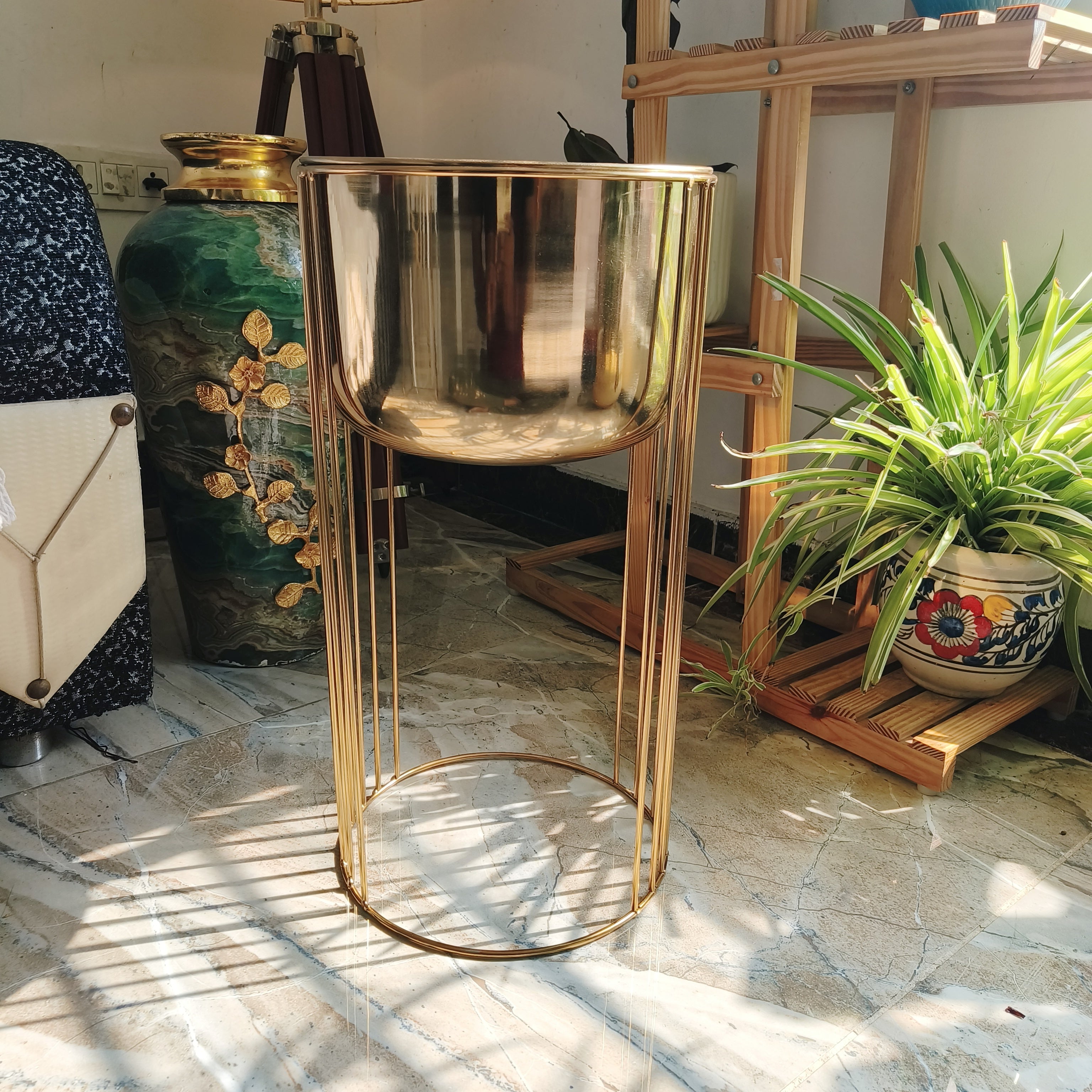 Metal Golden Planters Pot with stand size 52 by 26 cm