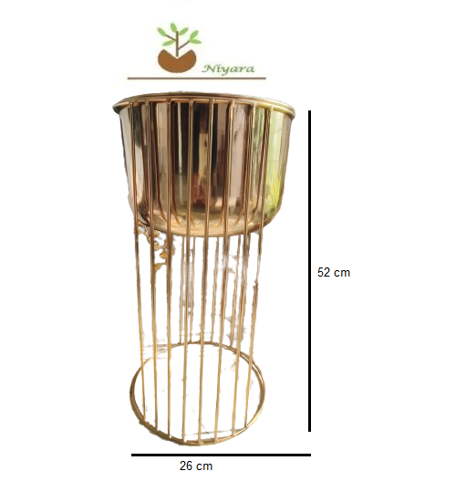 Metal Golden Planters Pot with stand size 52 by 26 cm