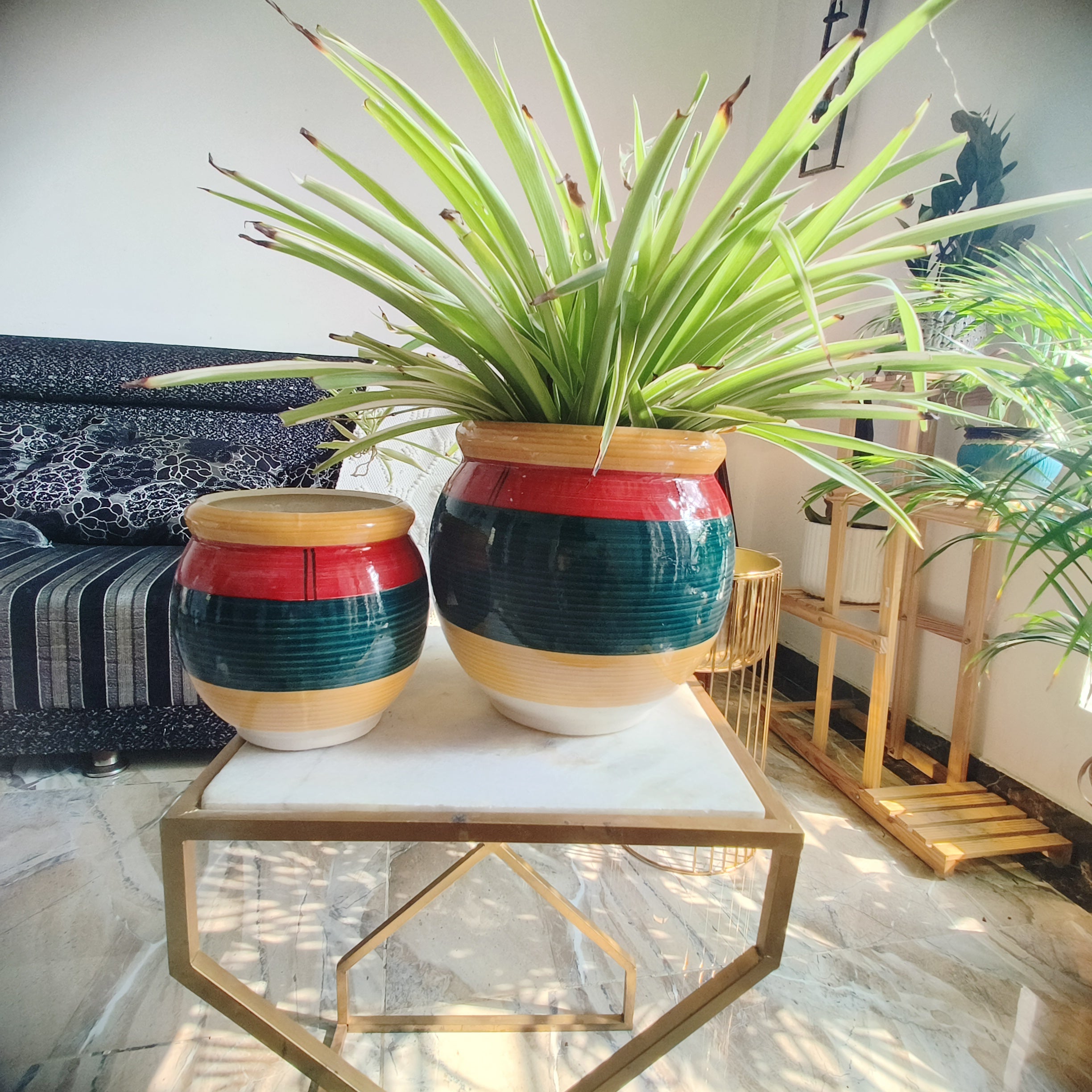 Wild flower ceramic combo pot size 8 inch by 6 inch