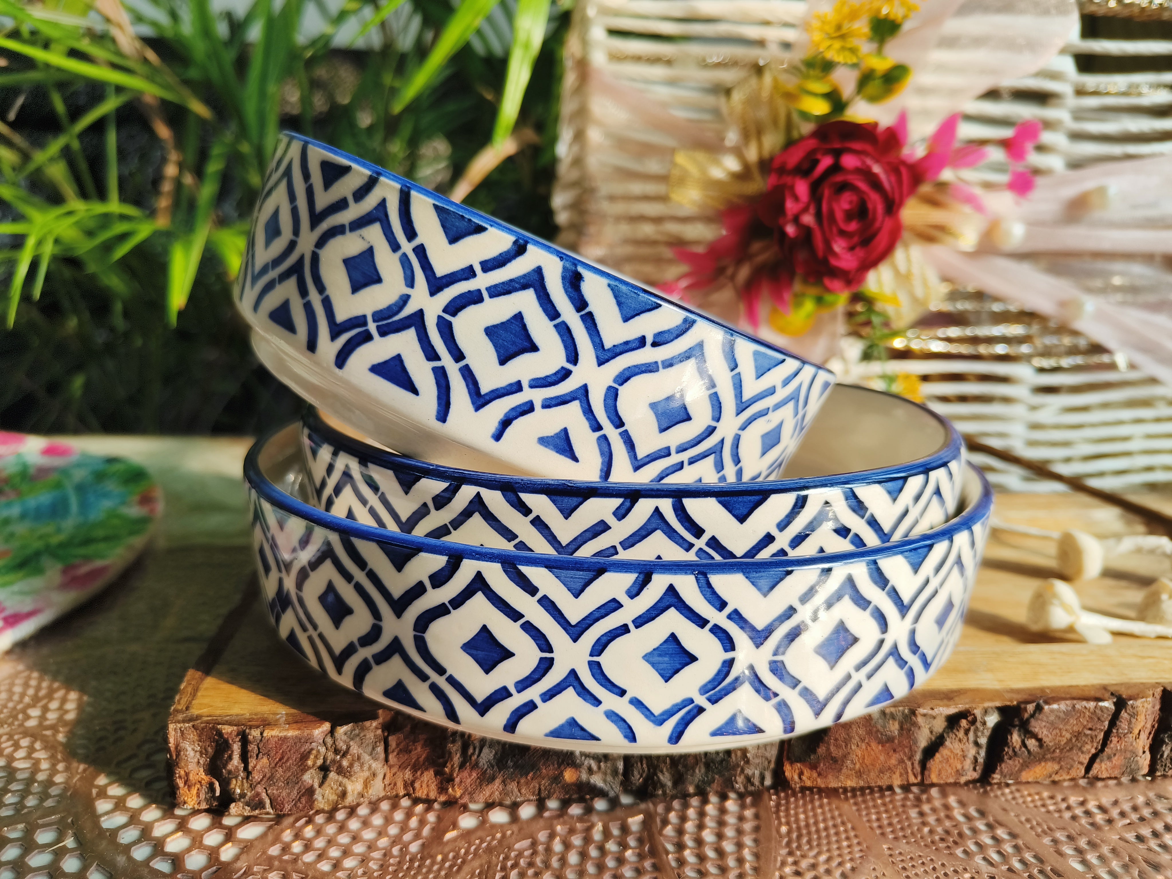 Blue Mughal Print Bowls set of 3