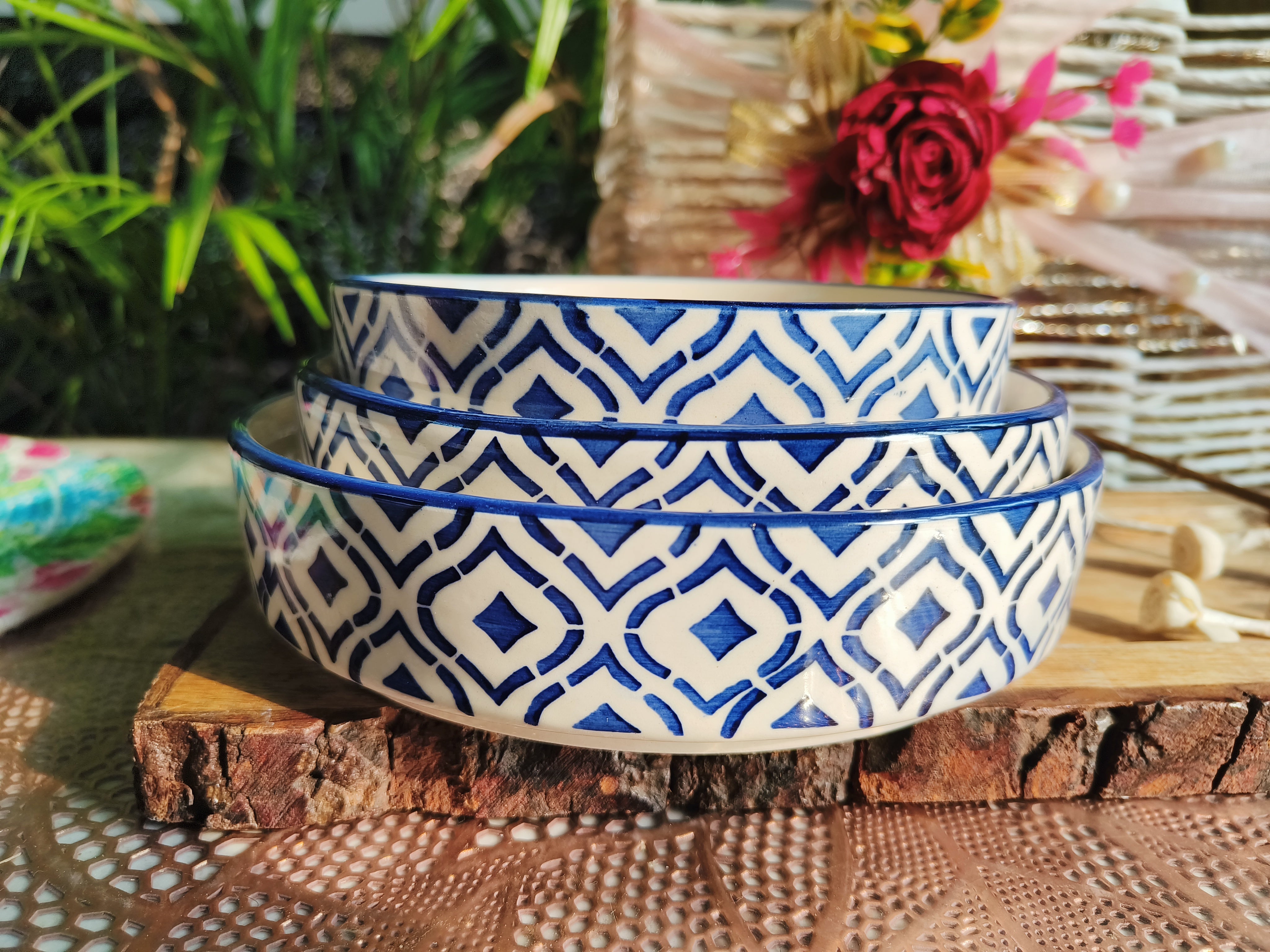 Blue Mughal Print Bowls set of 3
