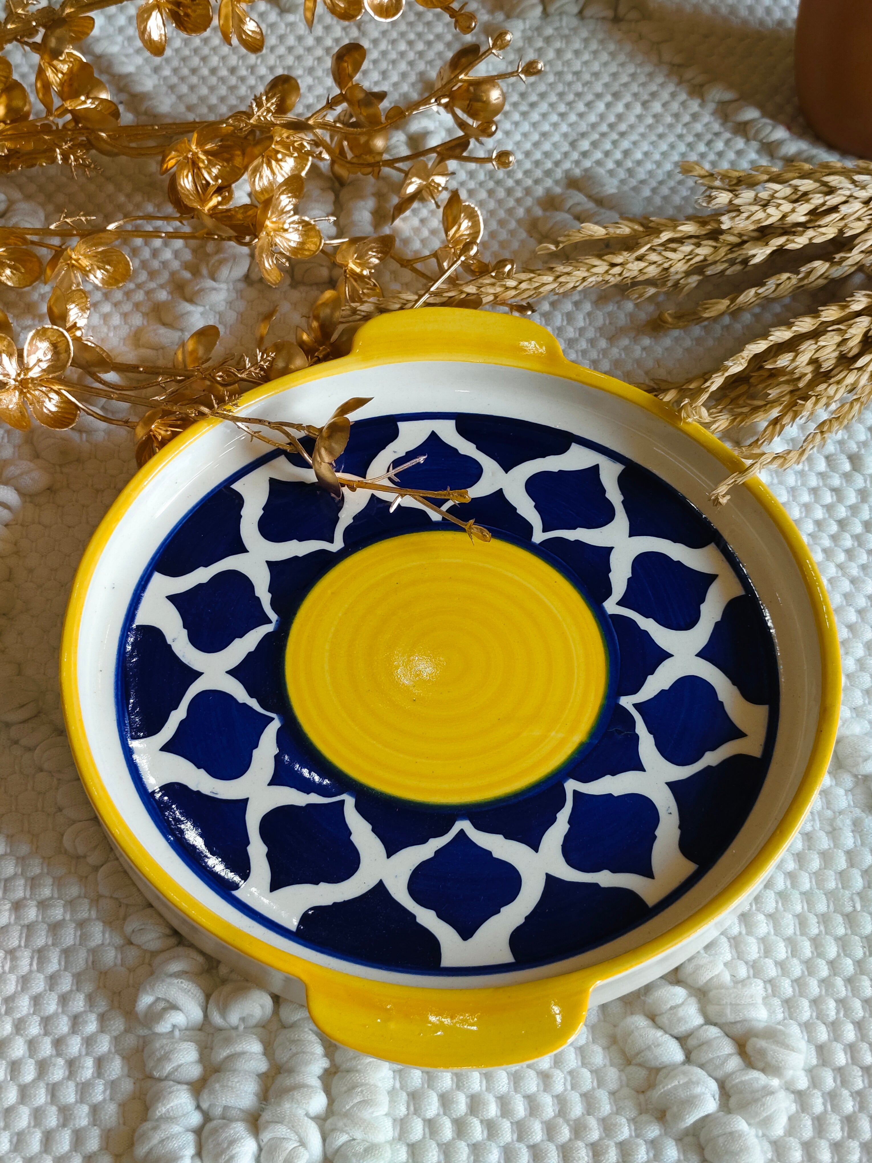 NIYARA YELLOW MUGHAL DESIGN PASTA PLATE SET 1
