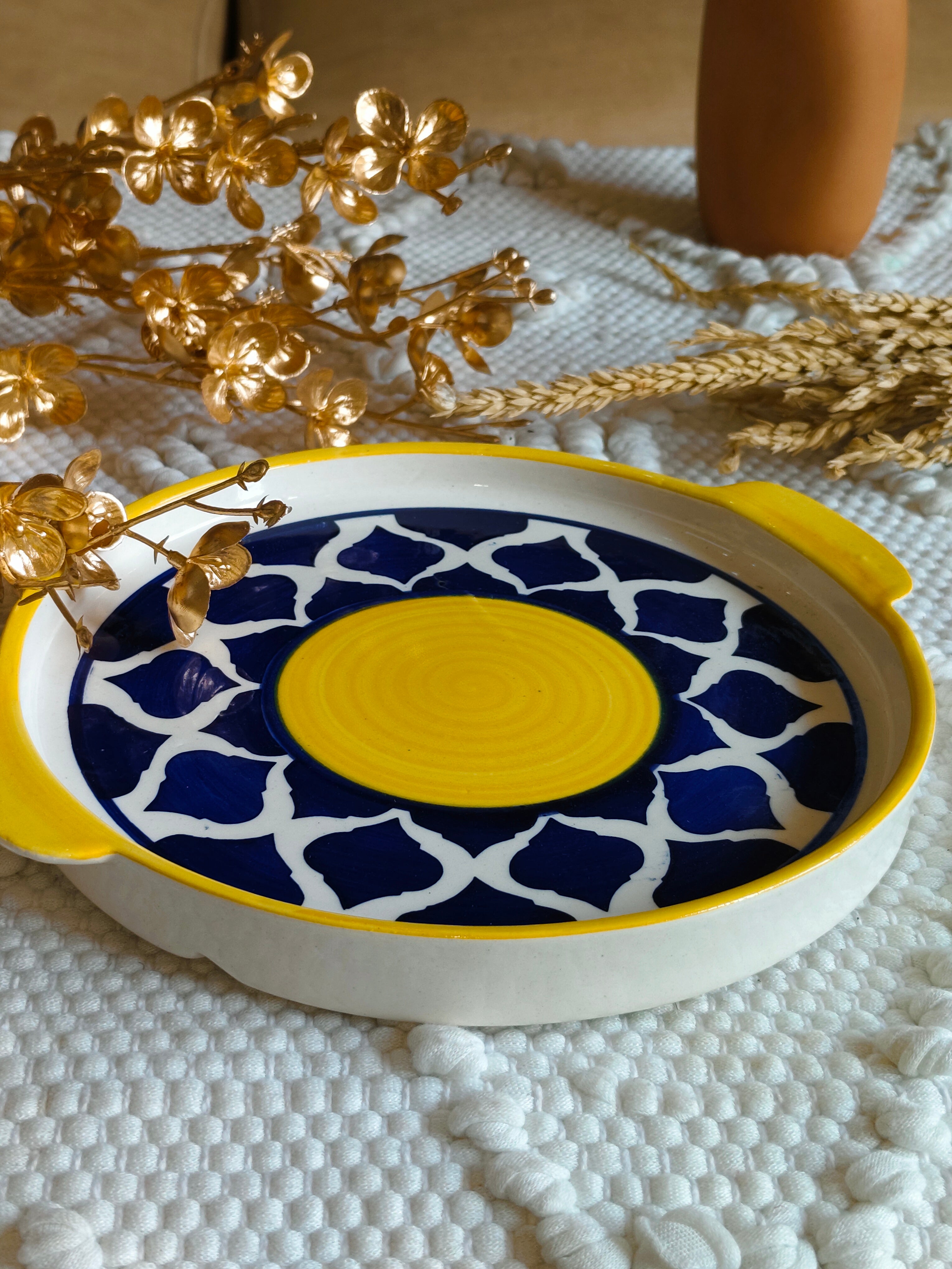 NIYARA YELLOW MUGHAL DESIGN PASTA PLATE SET 1