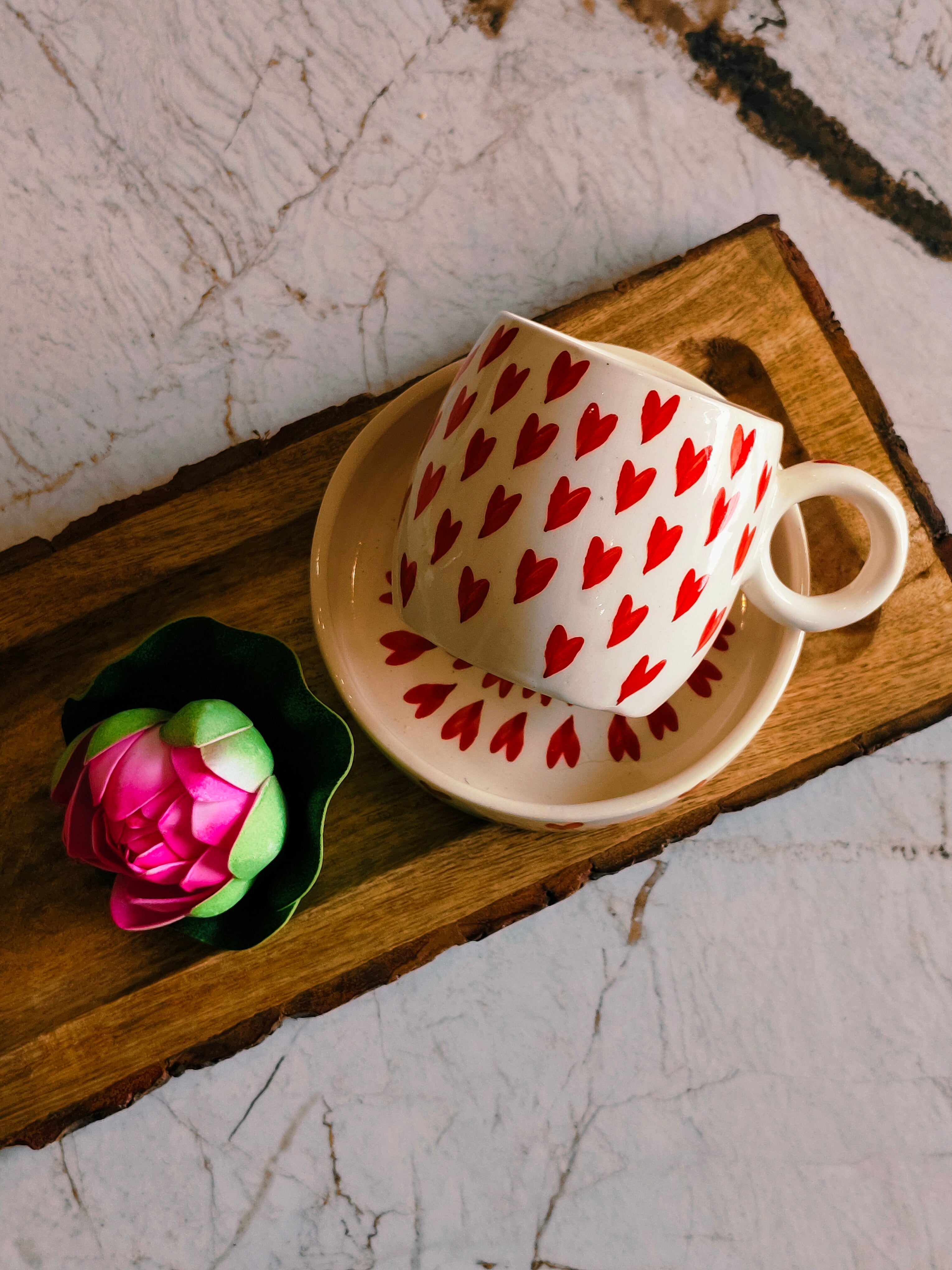 Heart Mug With Saucer Set of 2