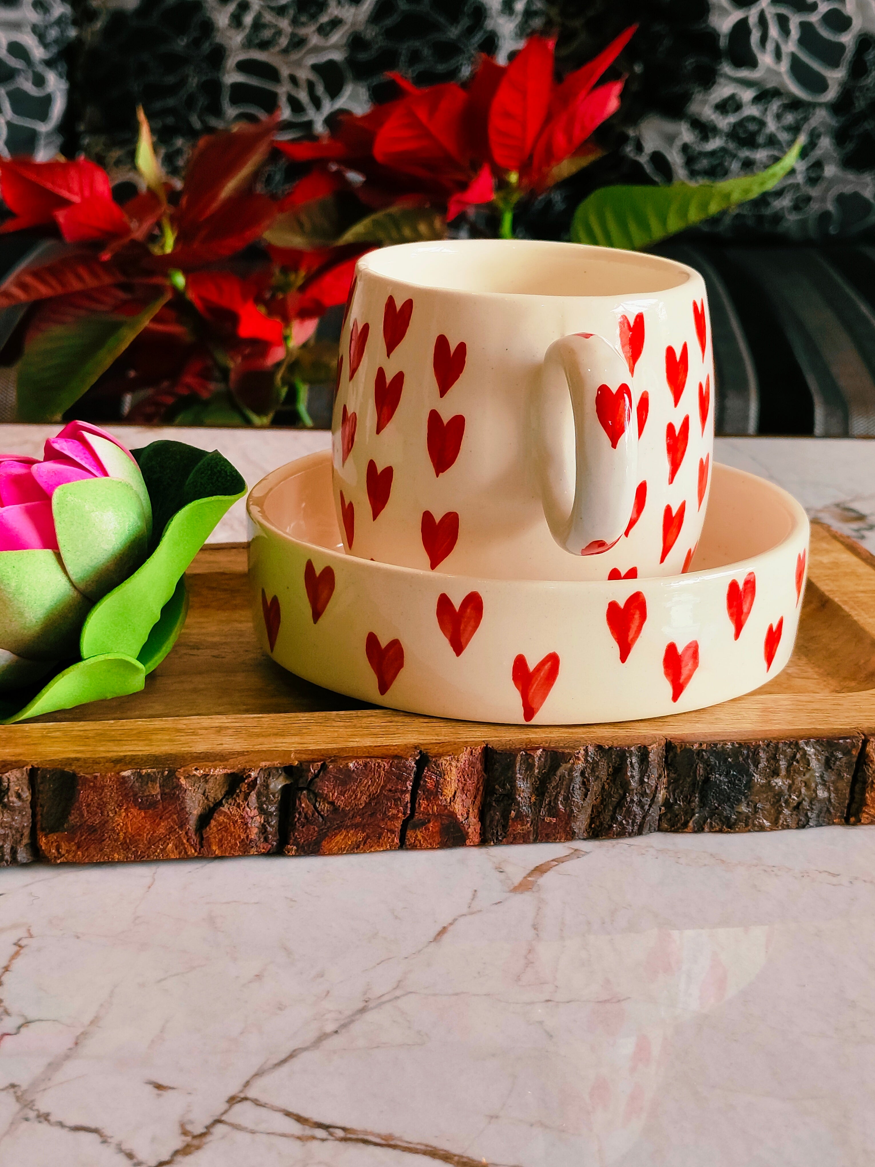 Heart Mug With Saucer Set of 2
