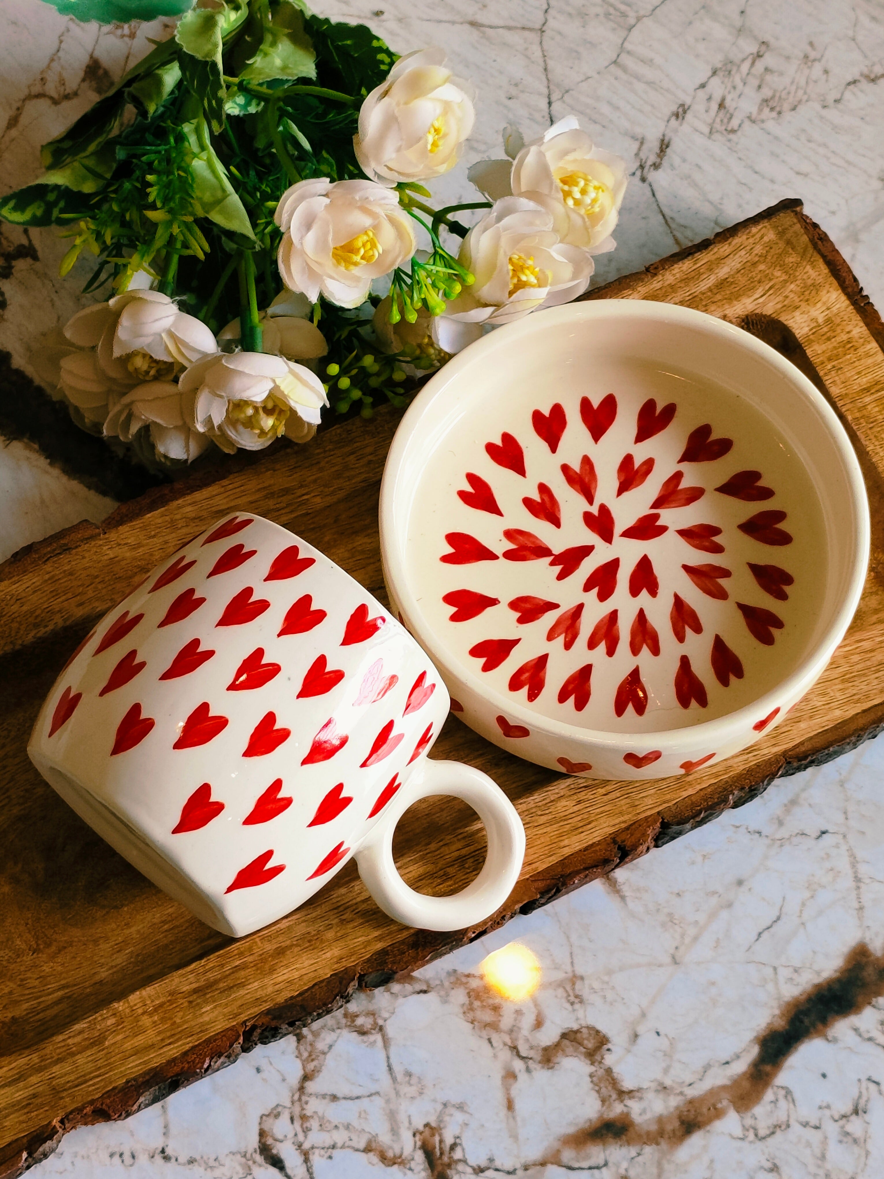 Heart Mug With Saucer Set of 2