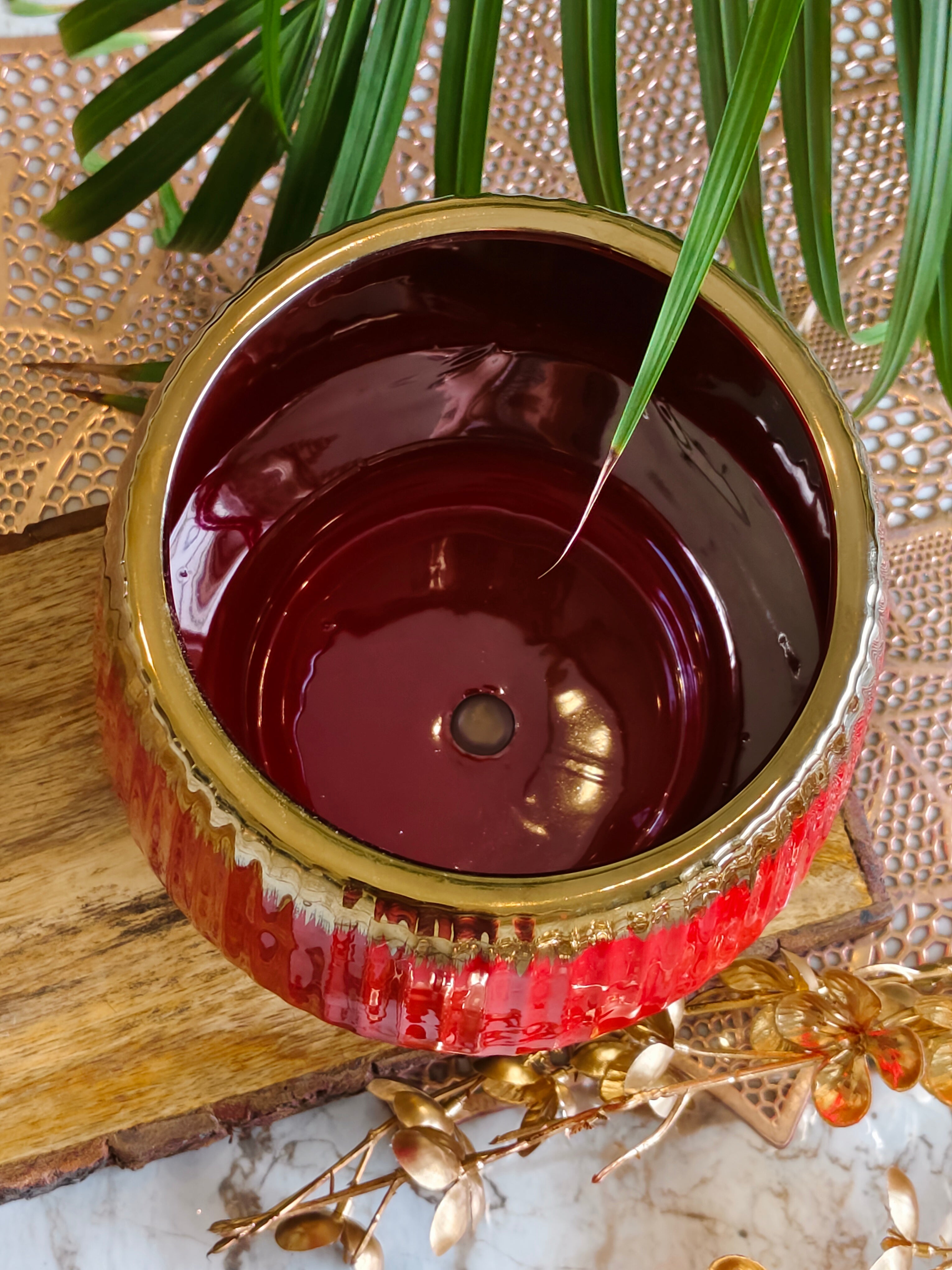 Luxe Red Design Ceramic Pots Size 6.5 inches