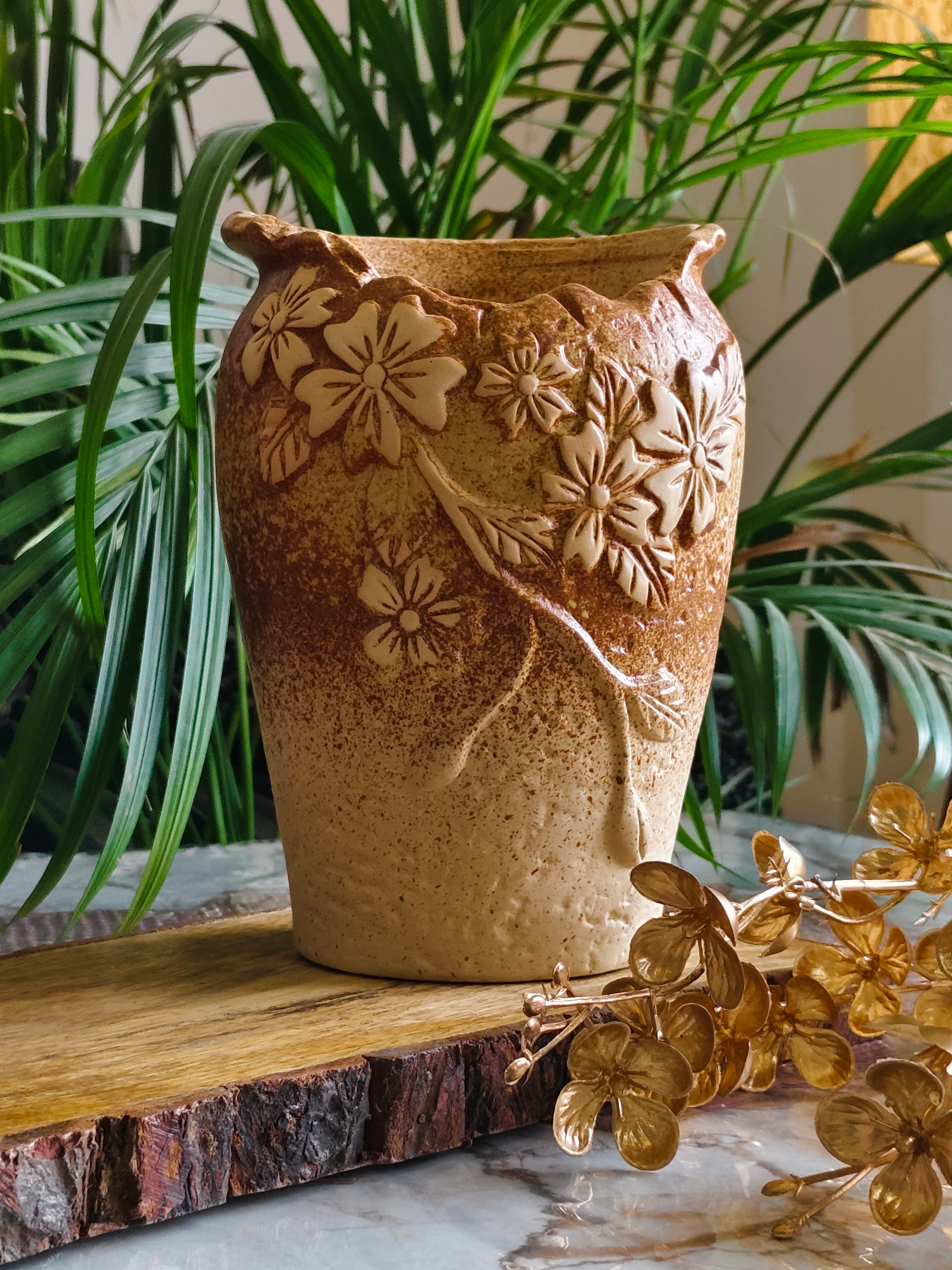 Stylish Cylindrical Look Ceramic Pots Size 5 inch by 7.5 inch (Alphonso)