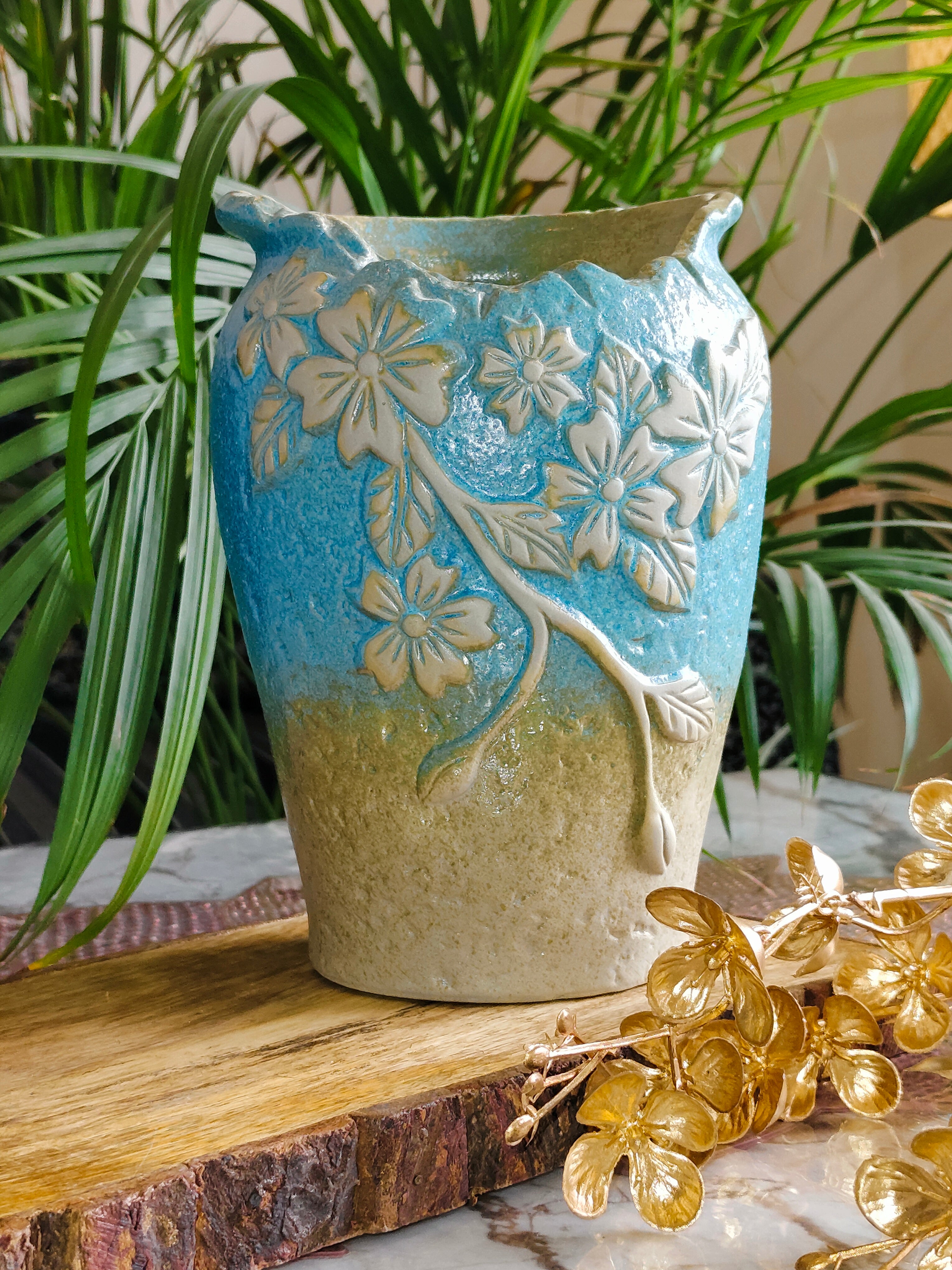 Stylish Cylindrical Look Ceramic Pots Size - 5 inch by 7.5 inch (Mediterranean)