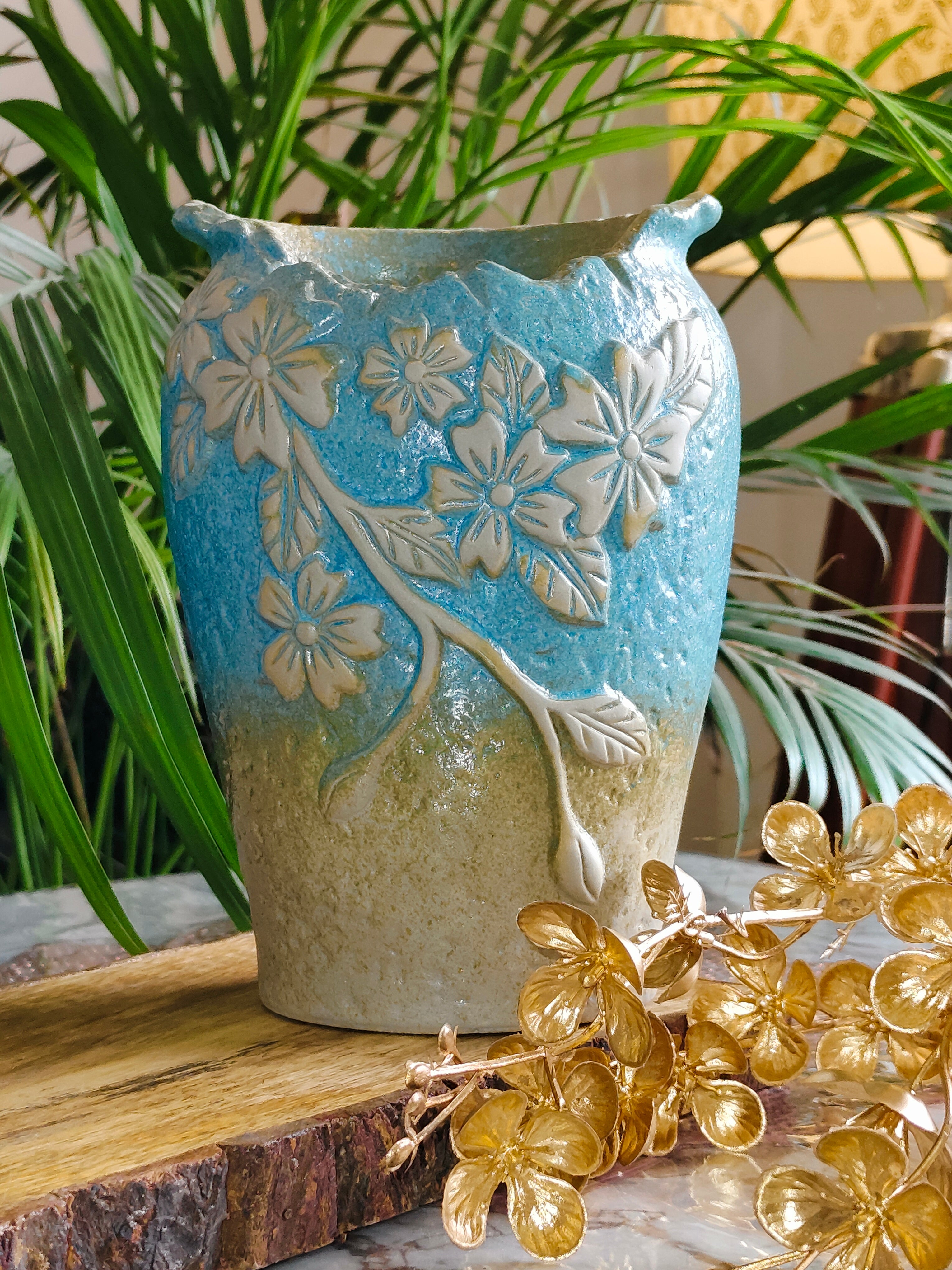 Stylish Cylindrical Look Ceramic Pots Size - 5 inch by 7.5 inch (Mediterranean)