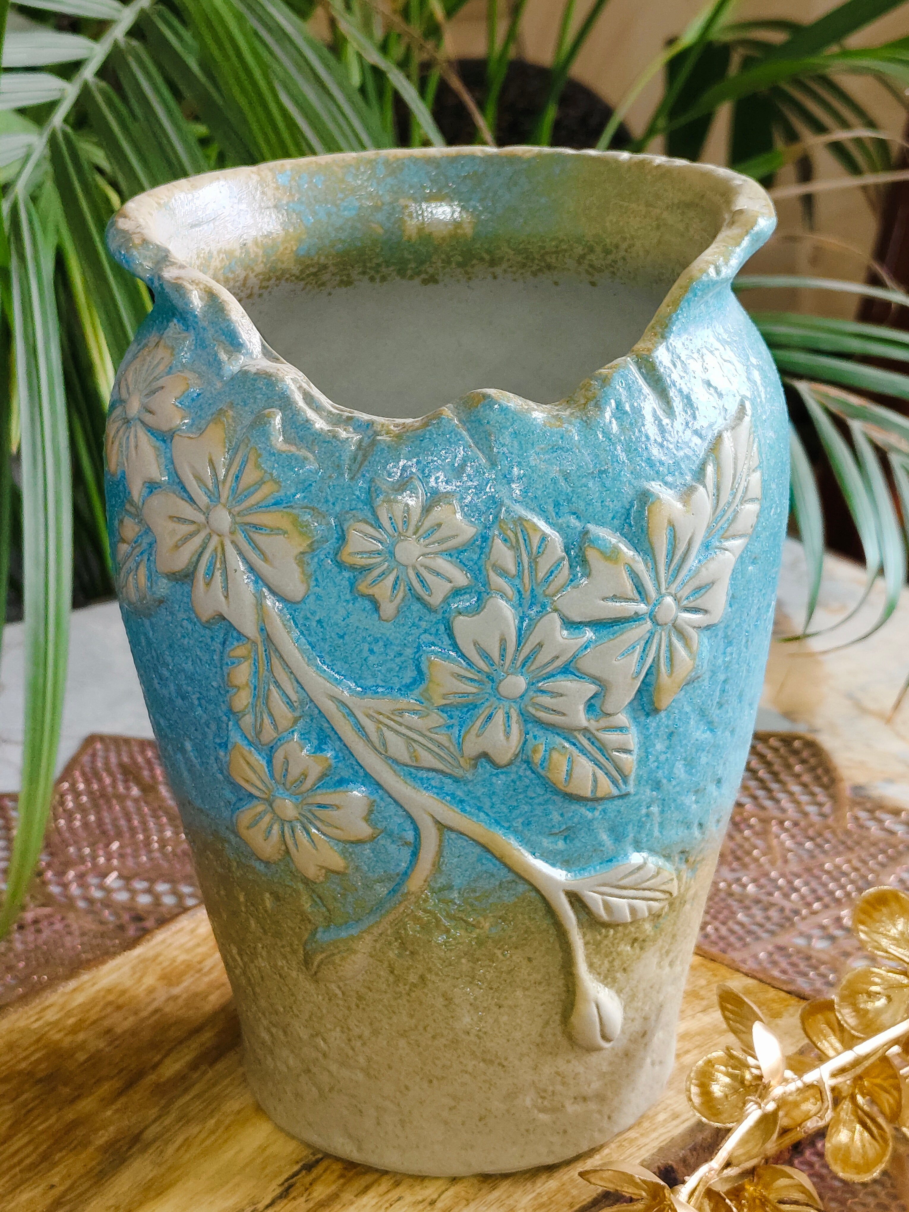Stylish Cylindrical Look Ceramic Pots Size - 5 inch by 7.5 inch (Mediterranean)