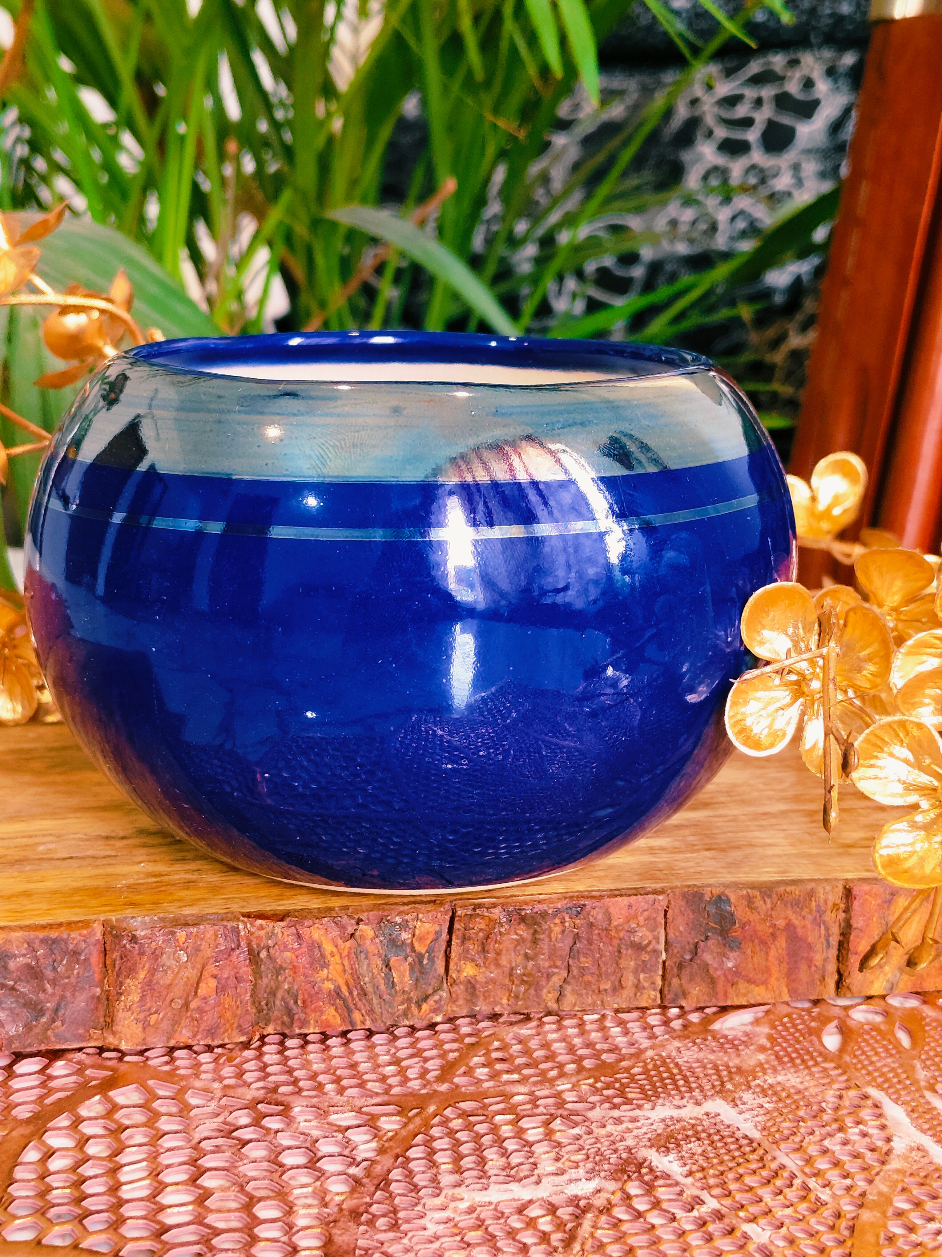 Blue Adge Ball Design Ceramic Pots Size 6 inch