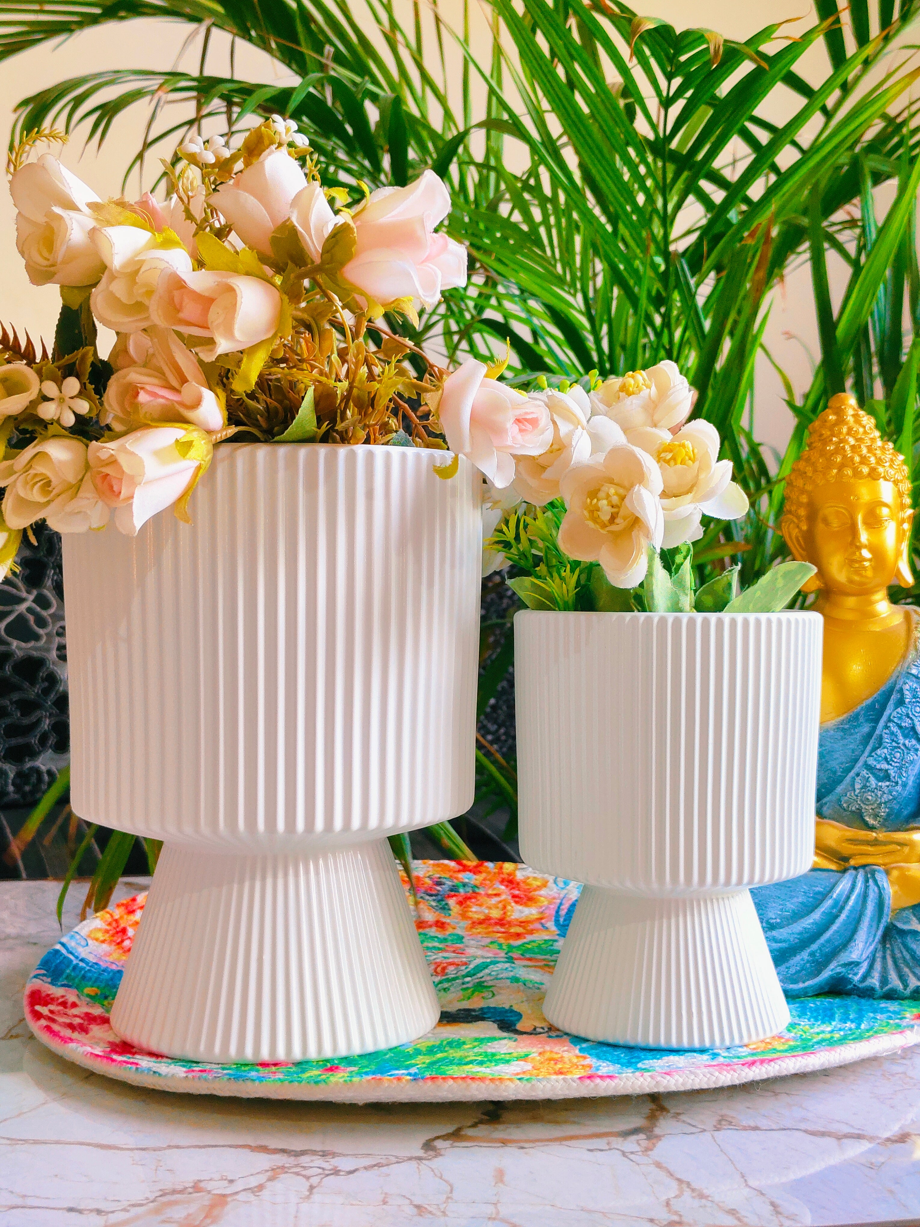 Goblet Sister White Pots Set of 2(Imported Ceramic Pots)