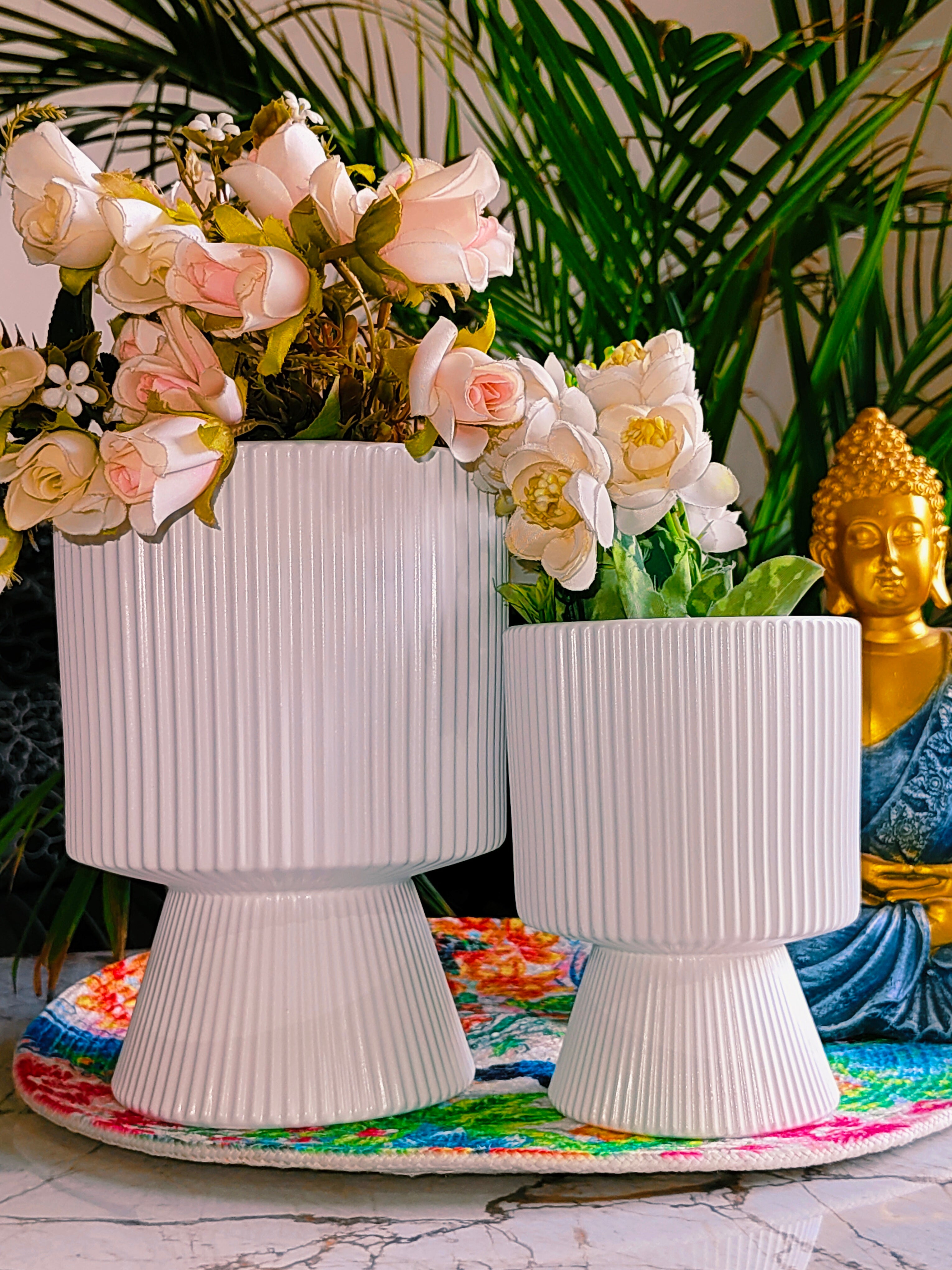 Goblet Sister White Pots Set of 2(Imported Ceramic Pots)