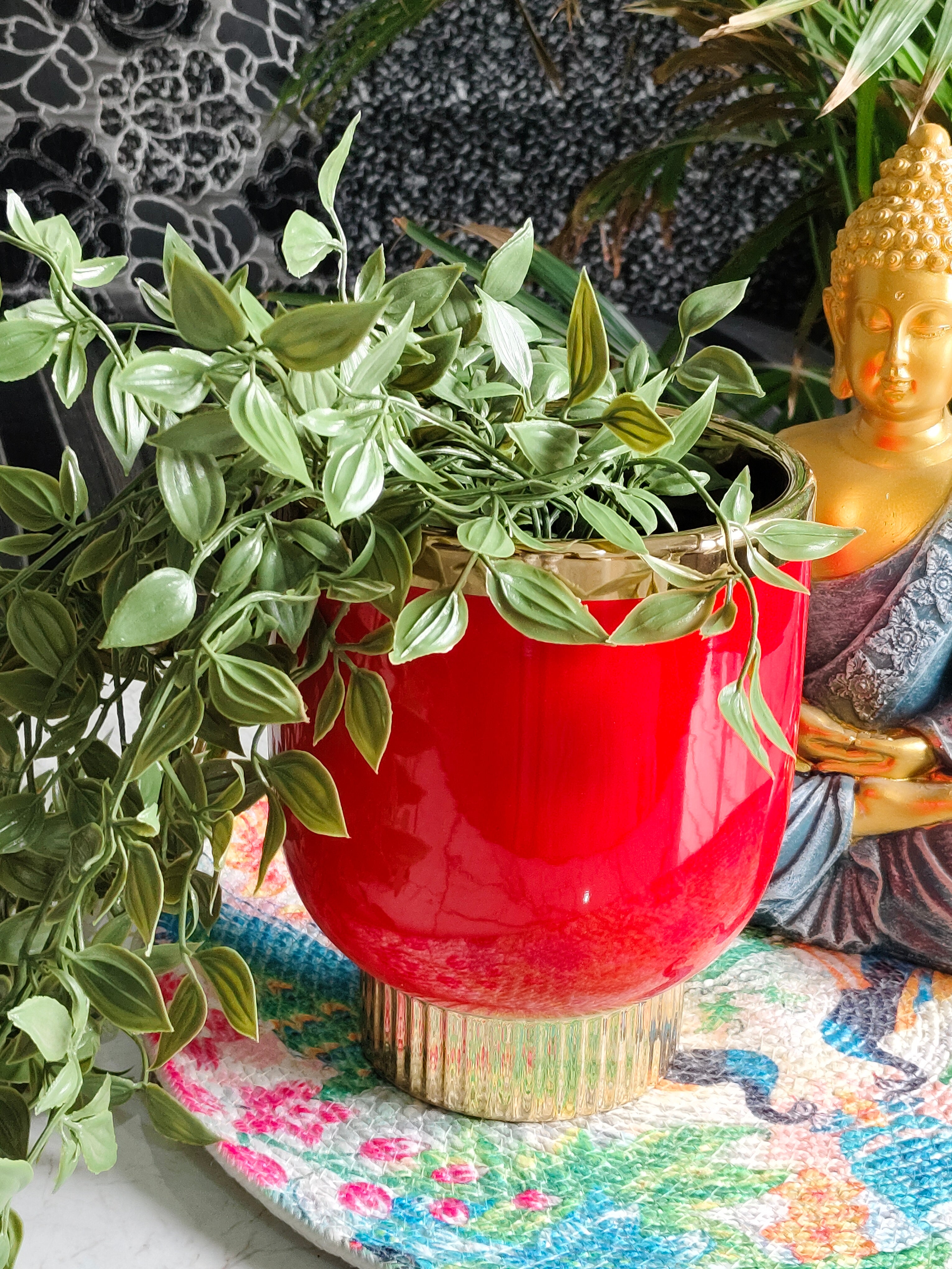 Majestic Goblet Red Teal pot (Imported Ceramic Pots)