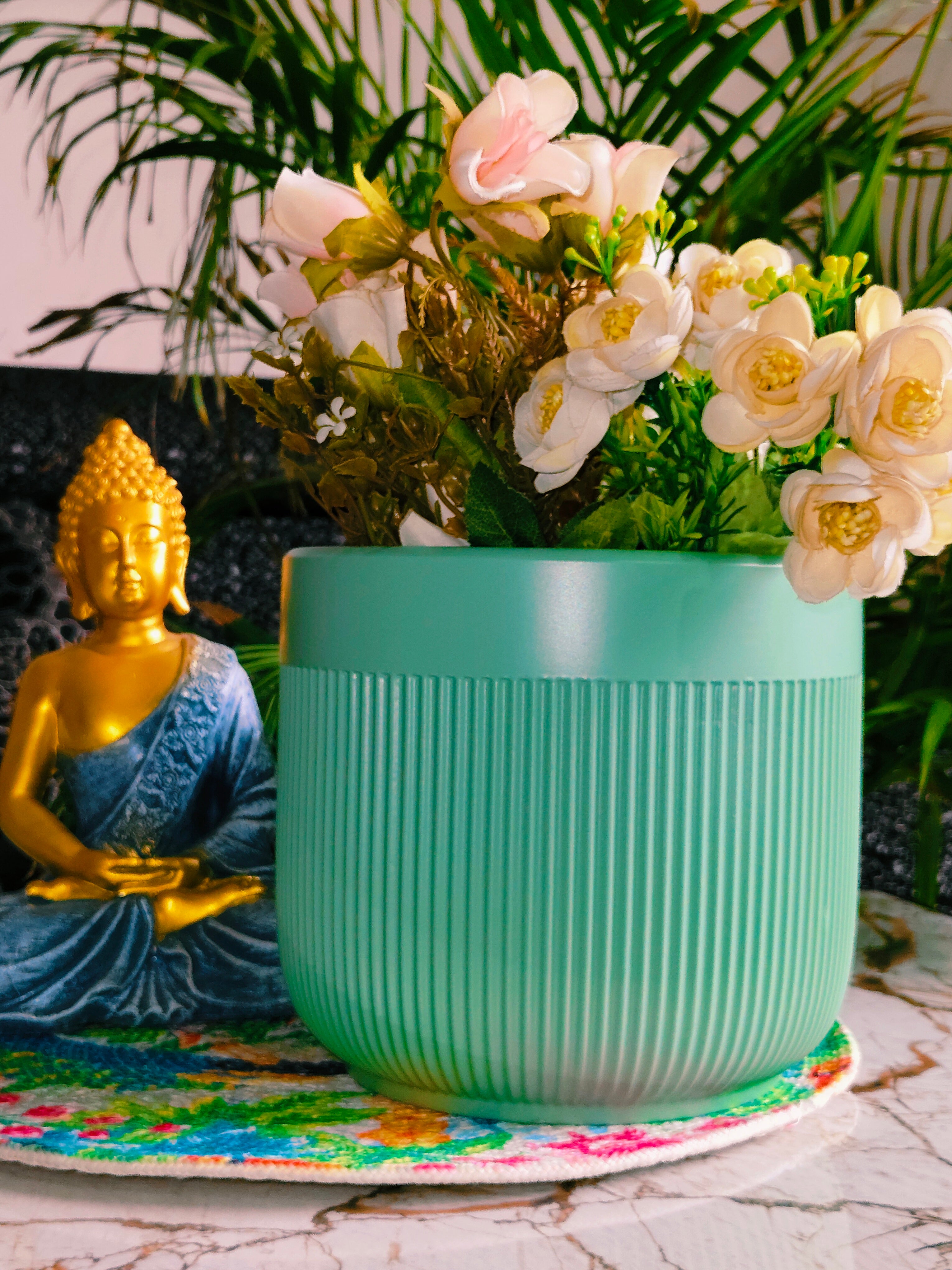 Fairy Green Stripe design pot set of 2 (Imported Ceramic Pots)