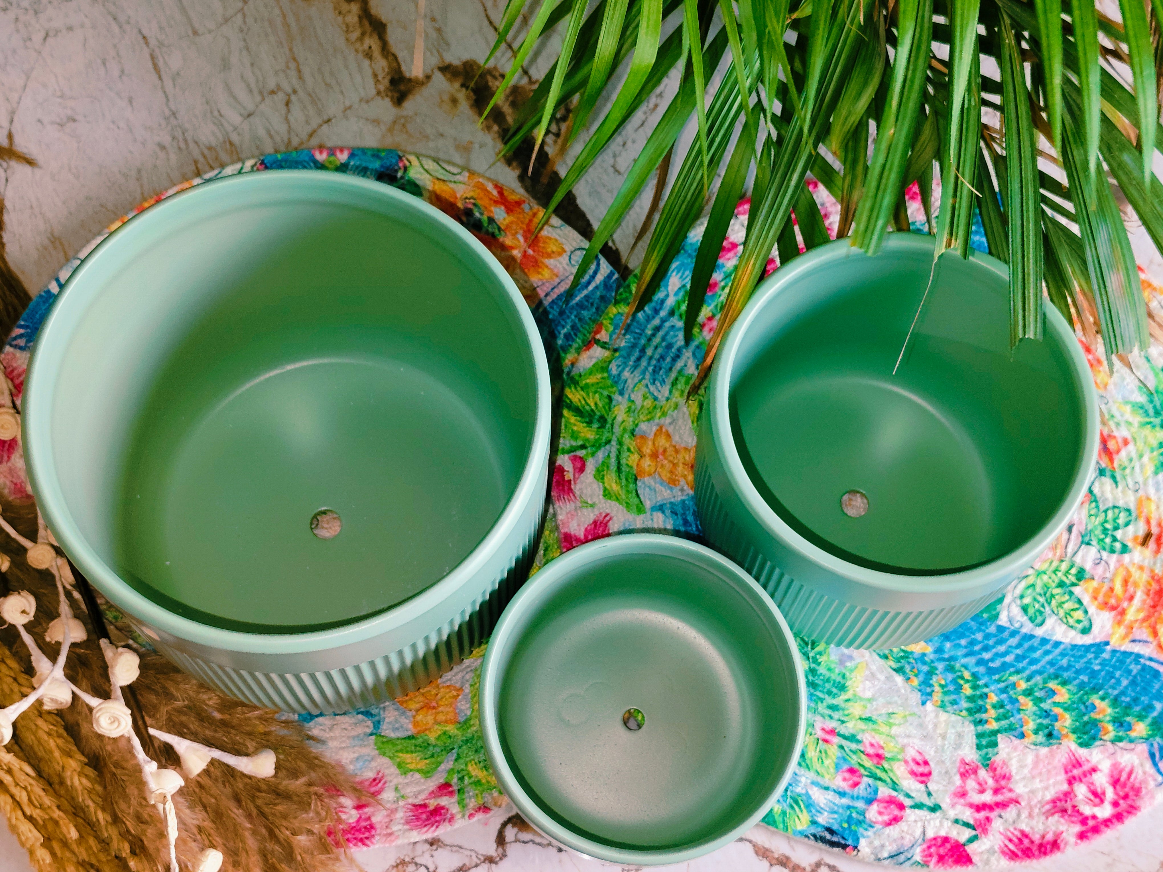 Fairy Green Stripe design pot set of 3 (Imported Ceramic Pots)