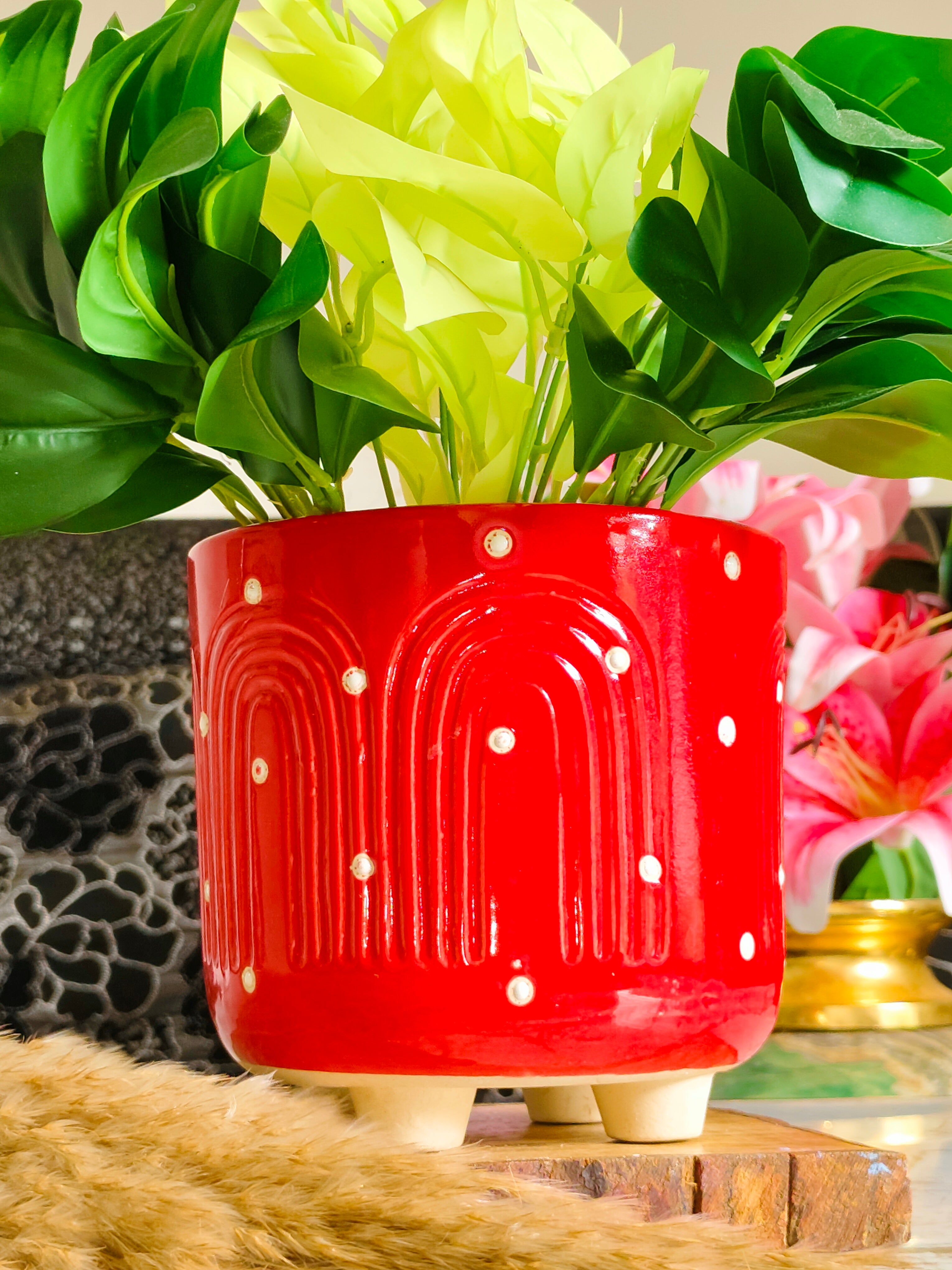 Red Abstract Pot 6 inch