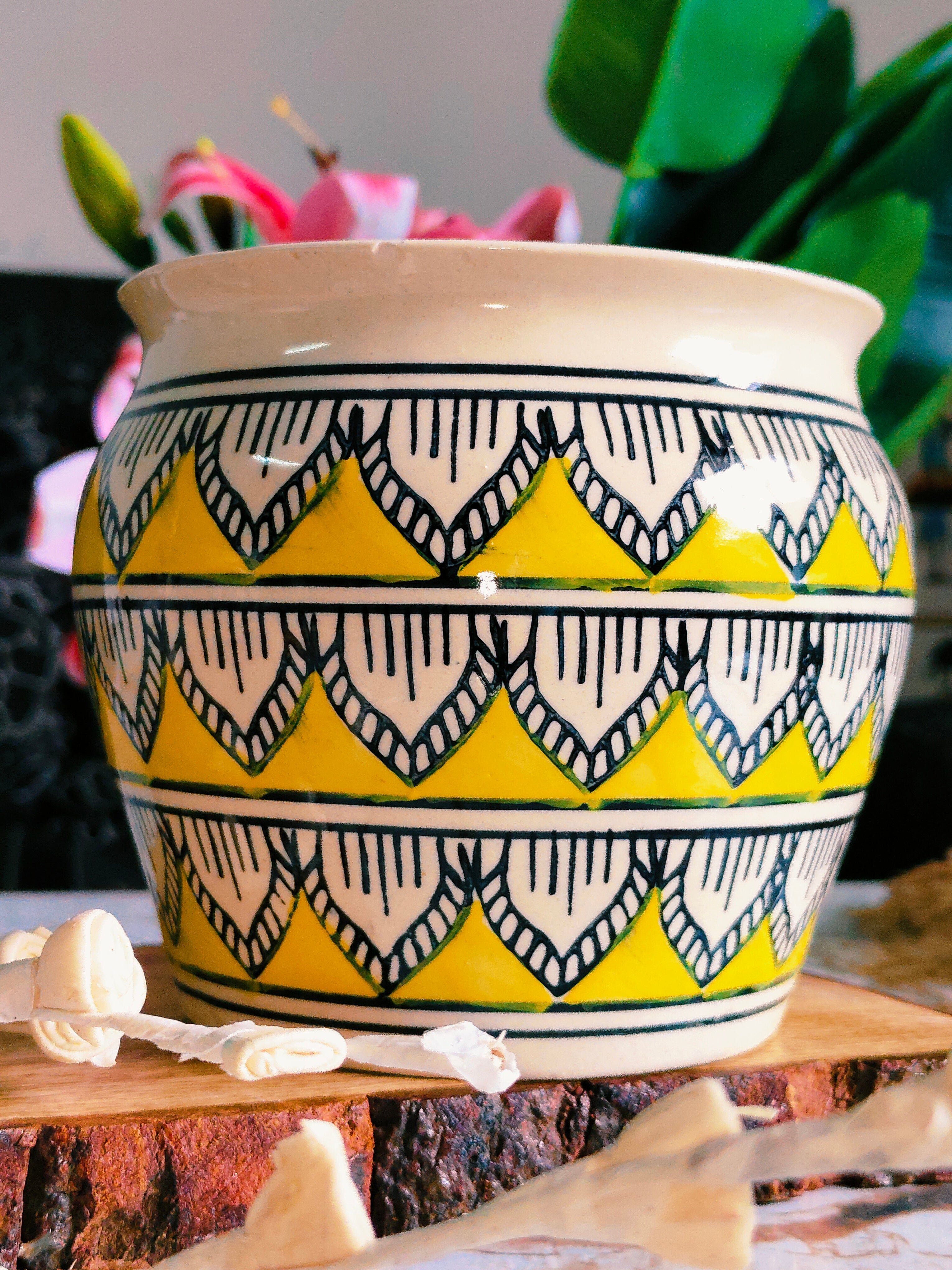 Yellow Handpainted Pot 6 inches