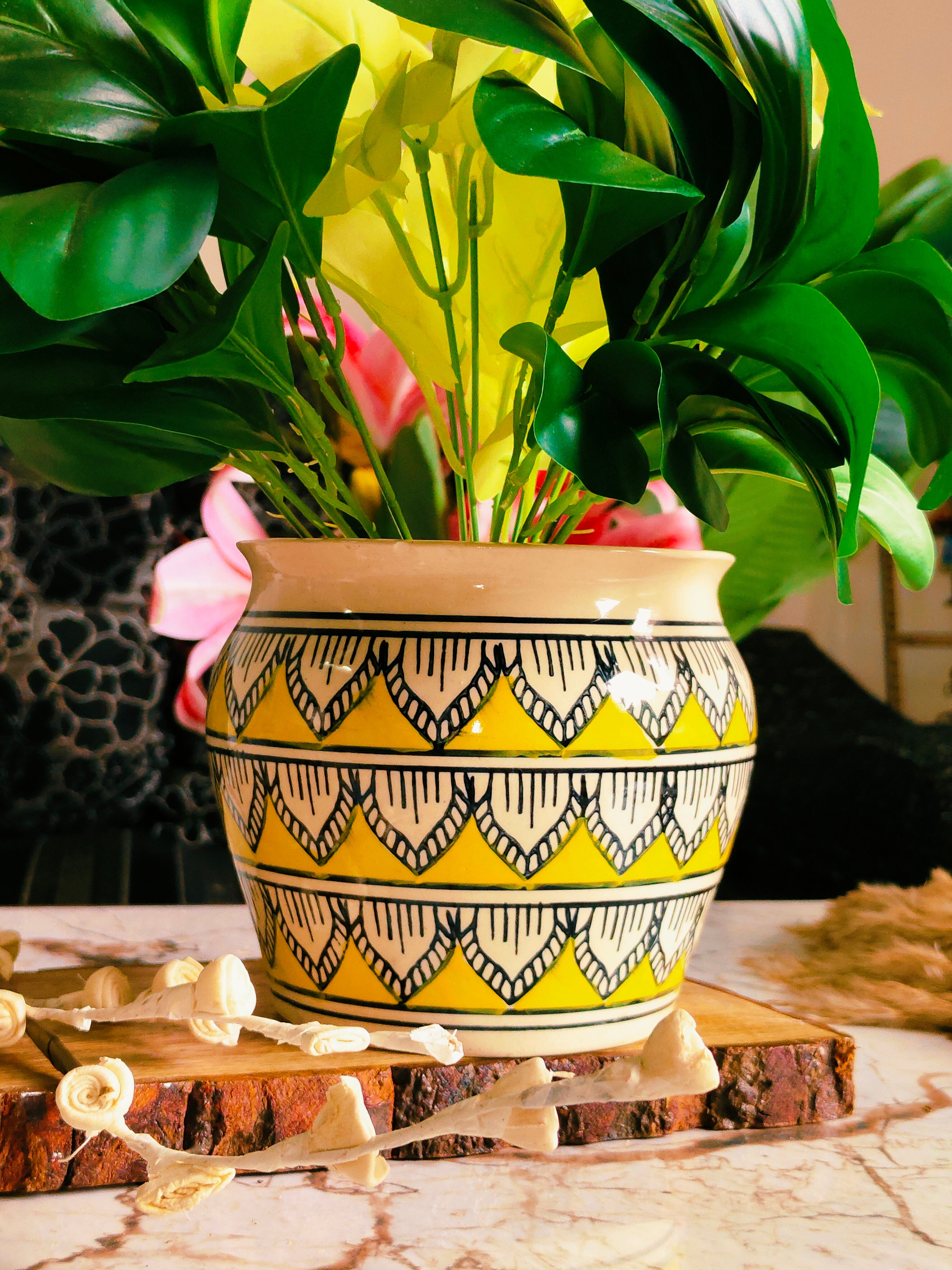 Yellow Handpainted Pot 6 inches