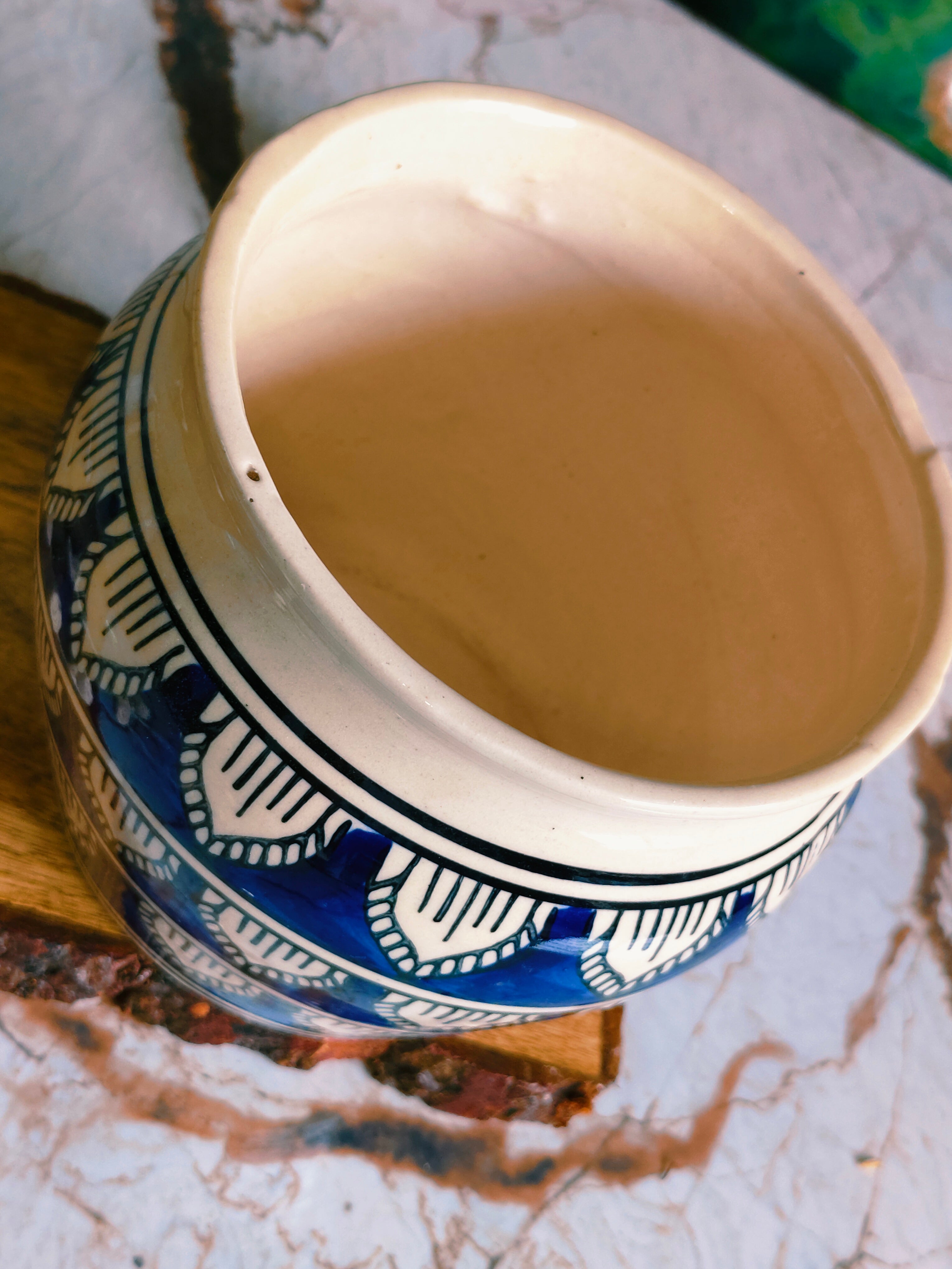 Blue Handpainted Pot 6 inch