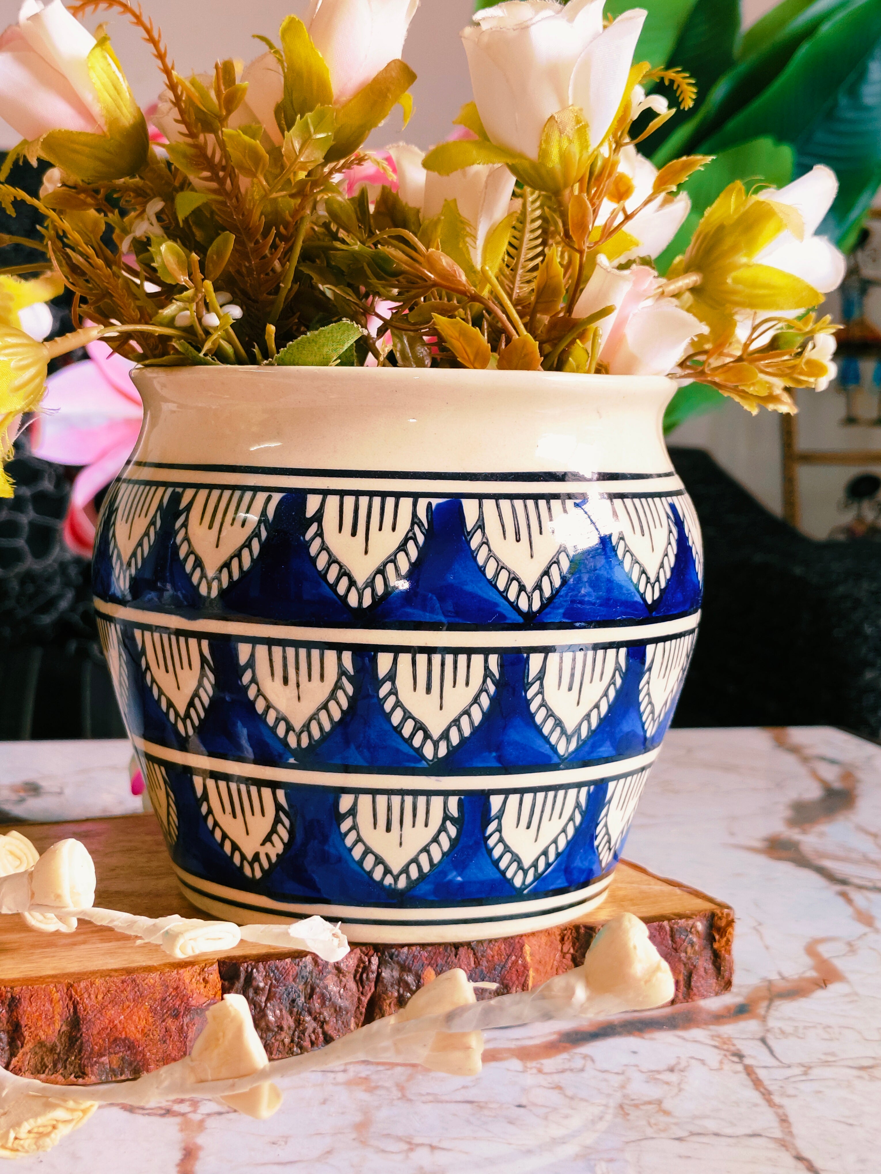 Blue Handpainted Pot 6 inch