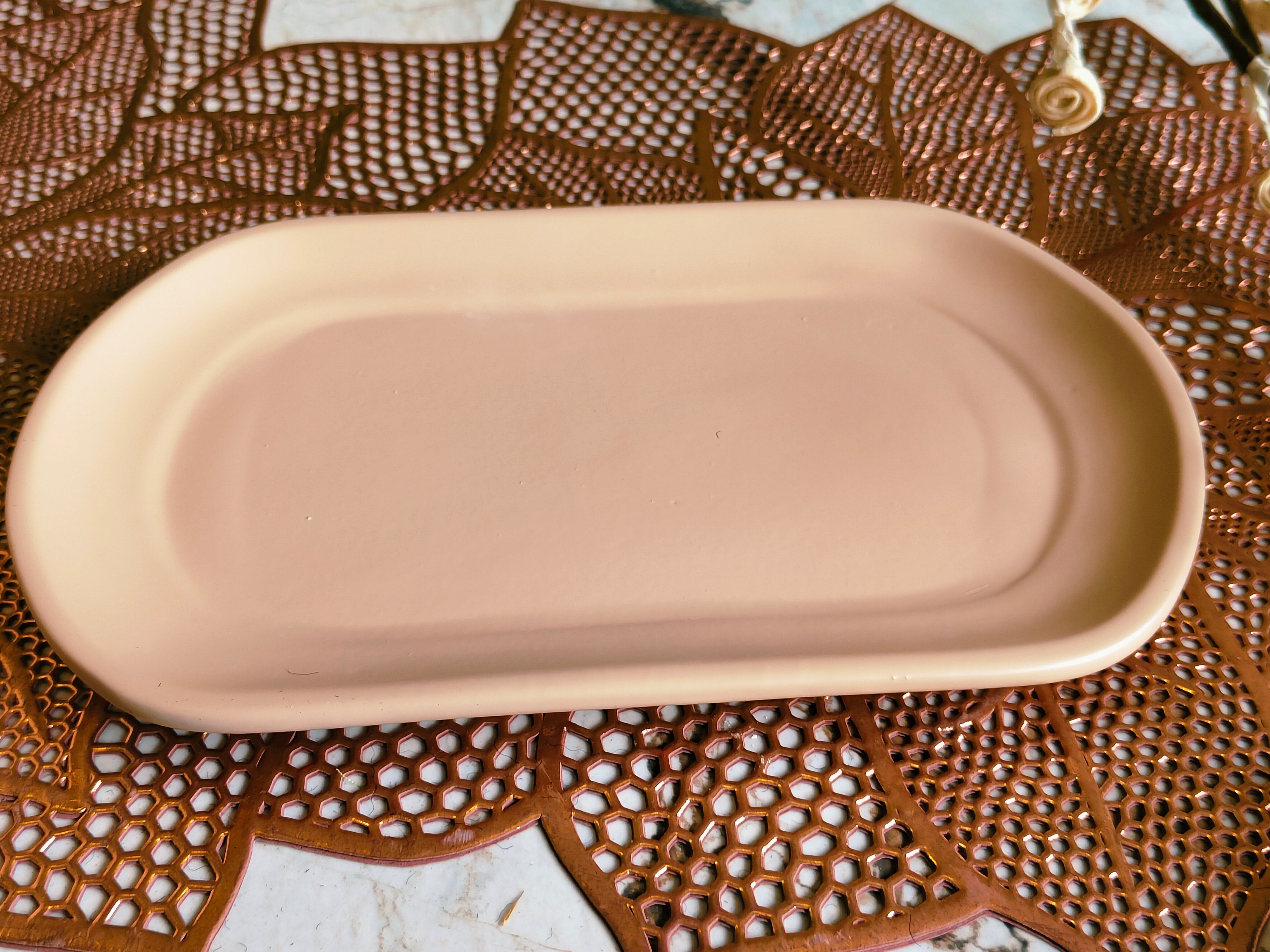 Stripe Design pot (Light Pink with Tray)