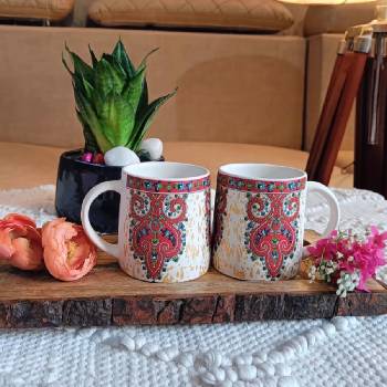 Handprinted Coffee Mug Set of 2