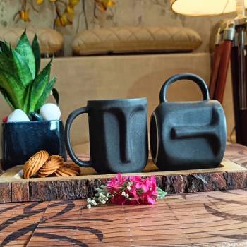 Black Face Shape Coffee Mug Set of 2