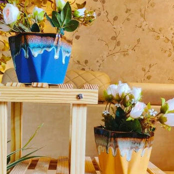 Glacier look Small Planter Pot Color-Blue and Yellow